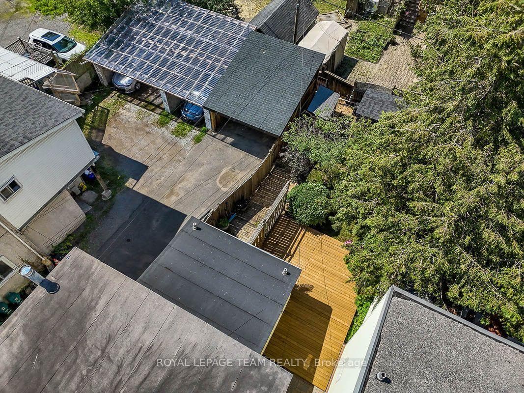 Aerial shot of the backyard with new cedar deck.