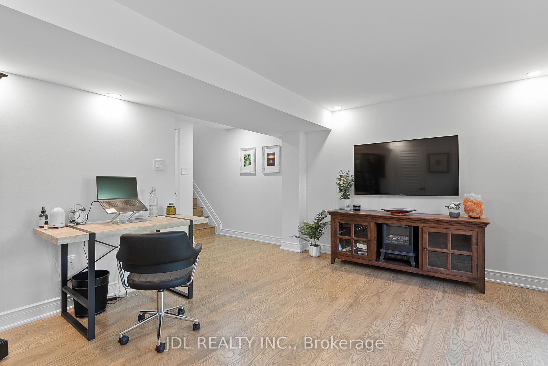 Living room with walkout to ravine backyard