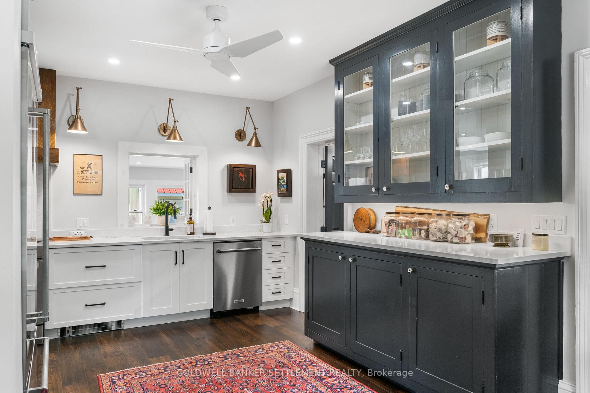 Repurposed antique sideboard in kitchen.