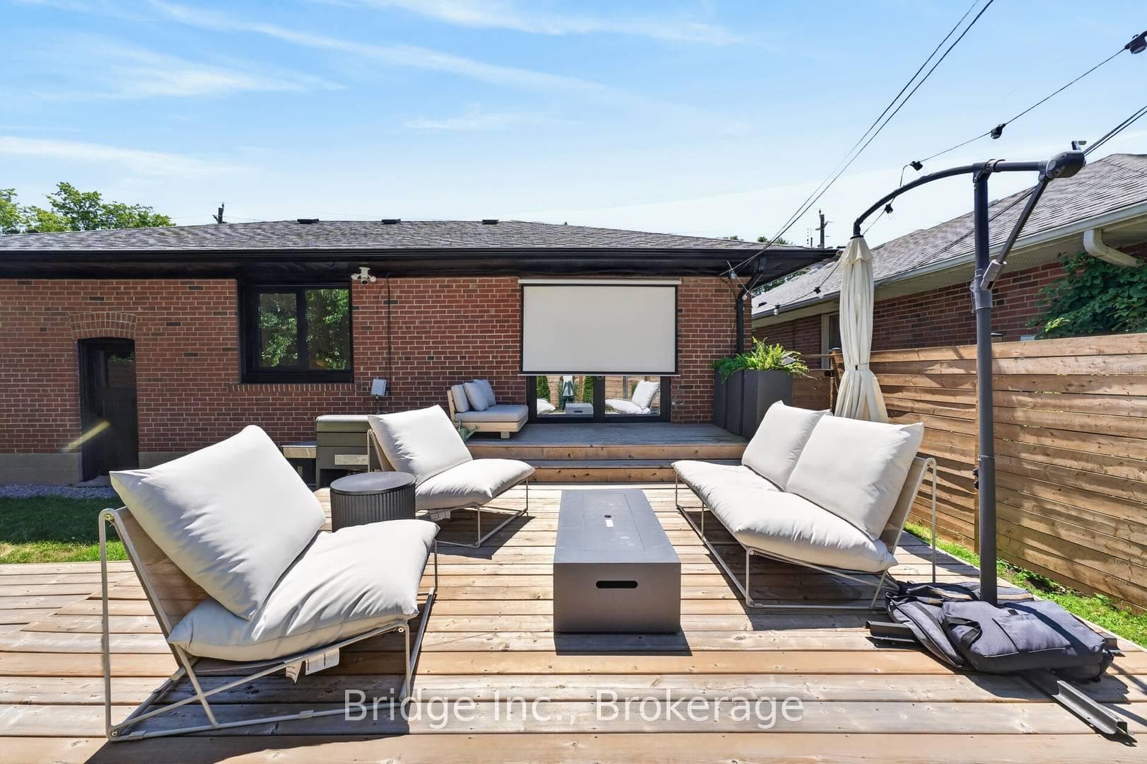 Backyard with projector and firepit