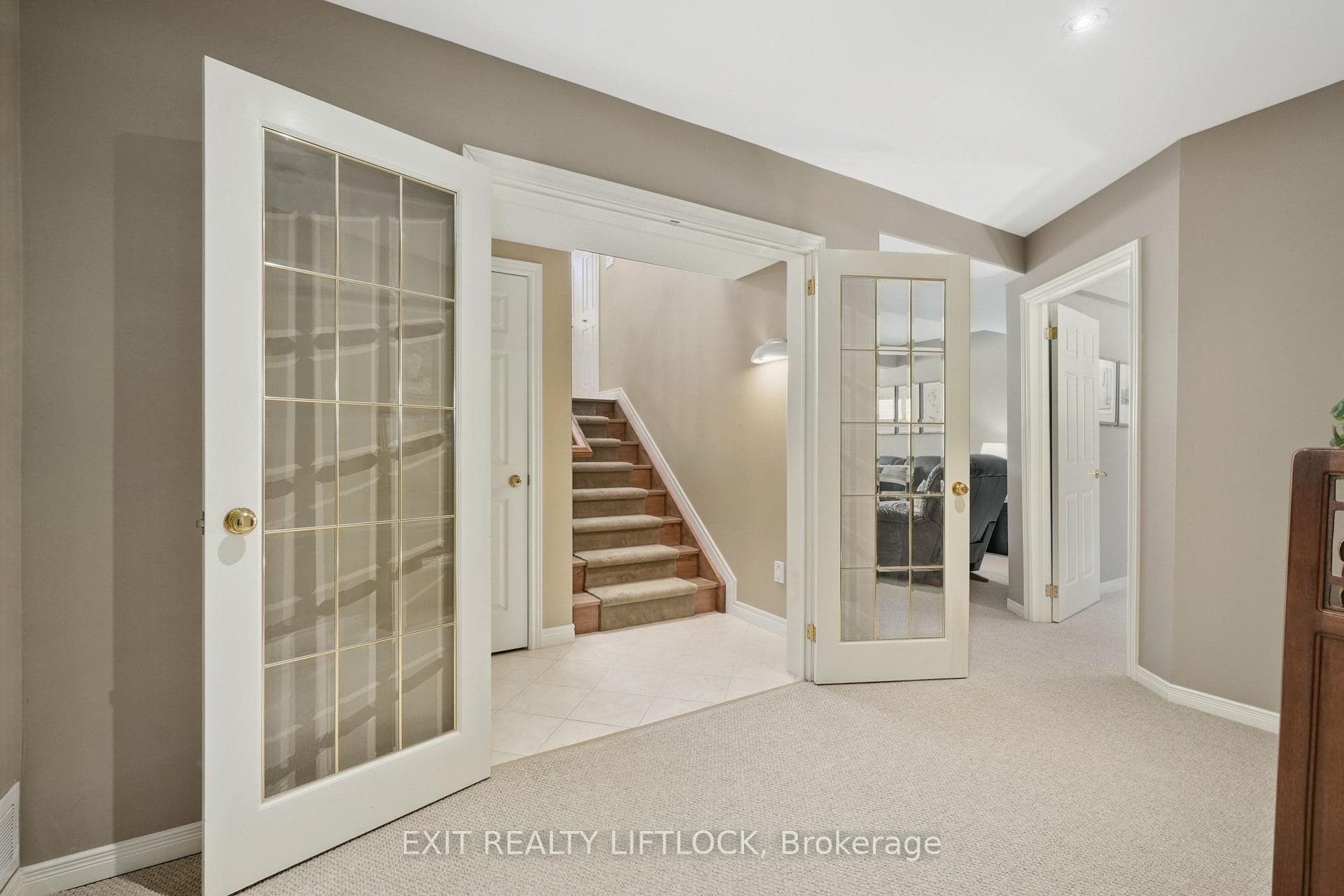 french doors to the bright basement