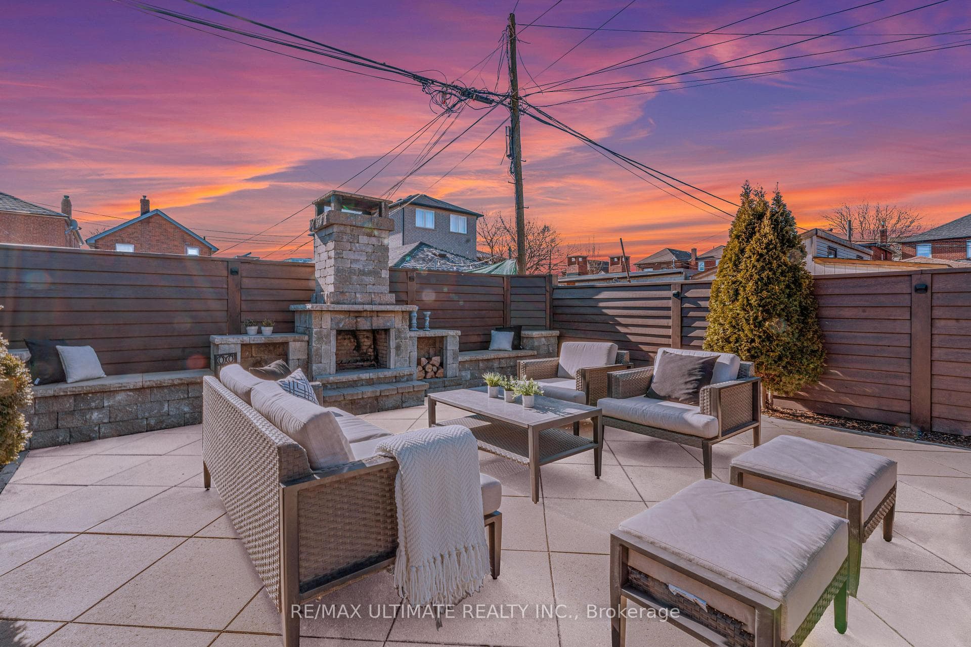 Twilight Backyard Fireplace