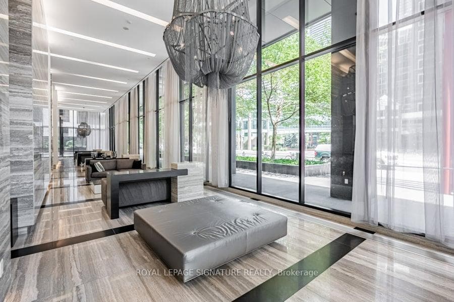 A contemporary lobby with ample natural light