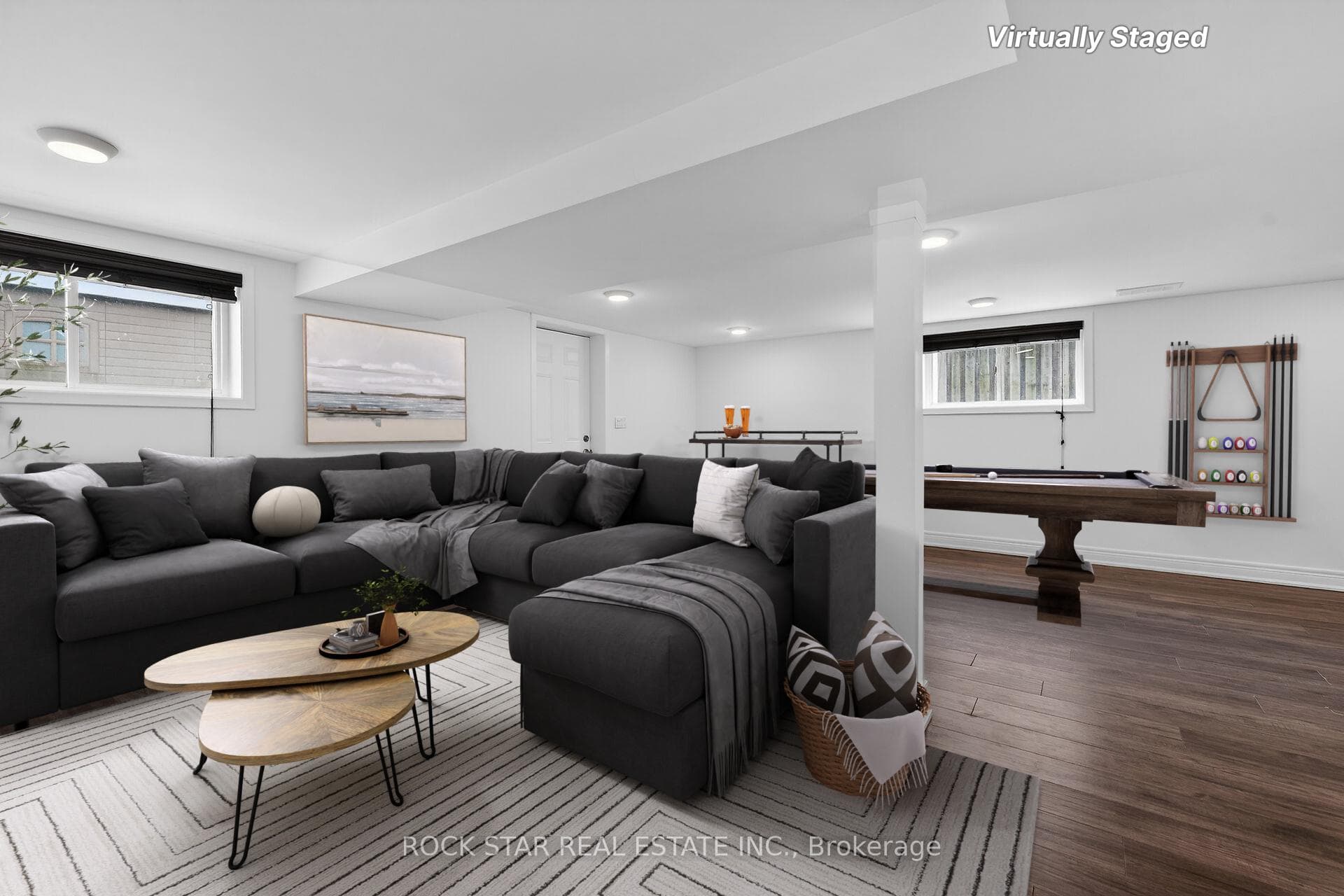 Virtually staged Rec room
