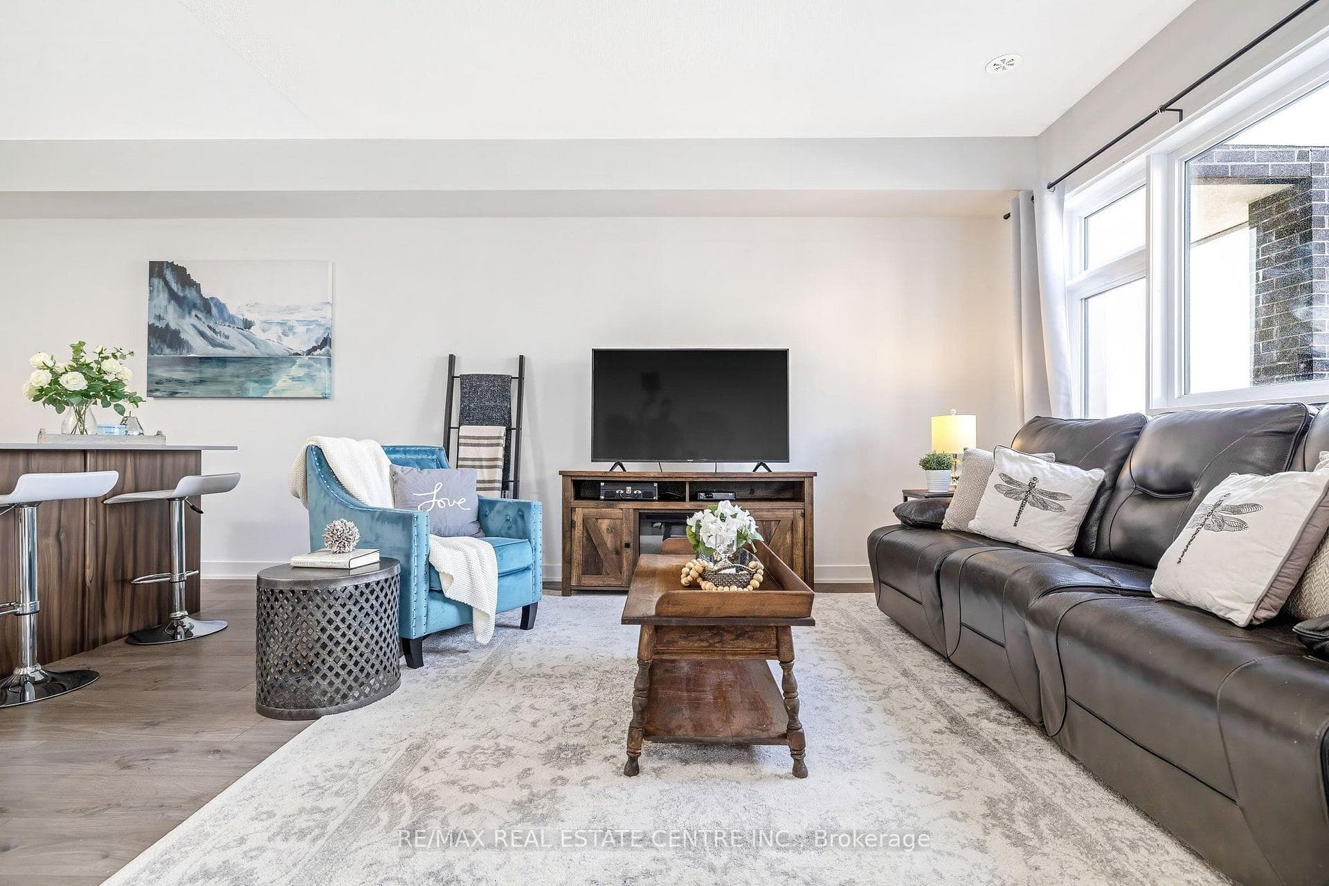 Living room with views over pond