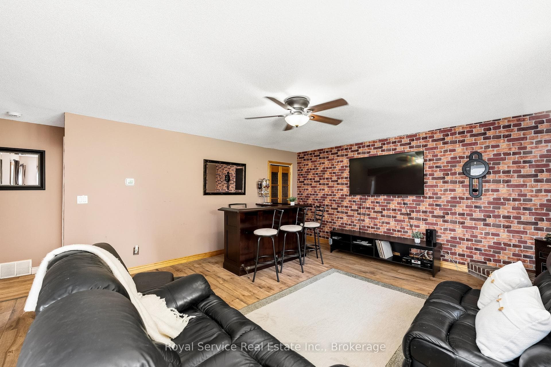 Family room w basement door