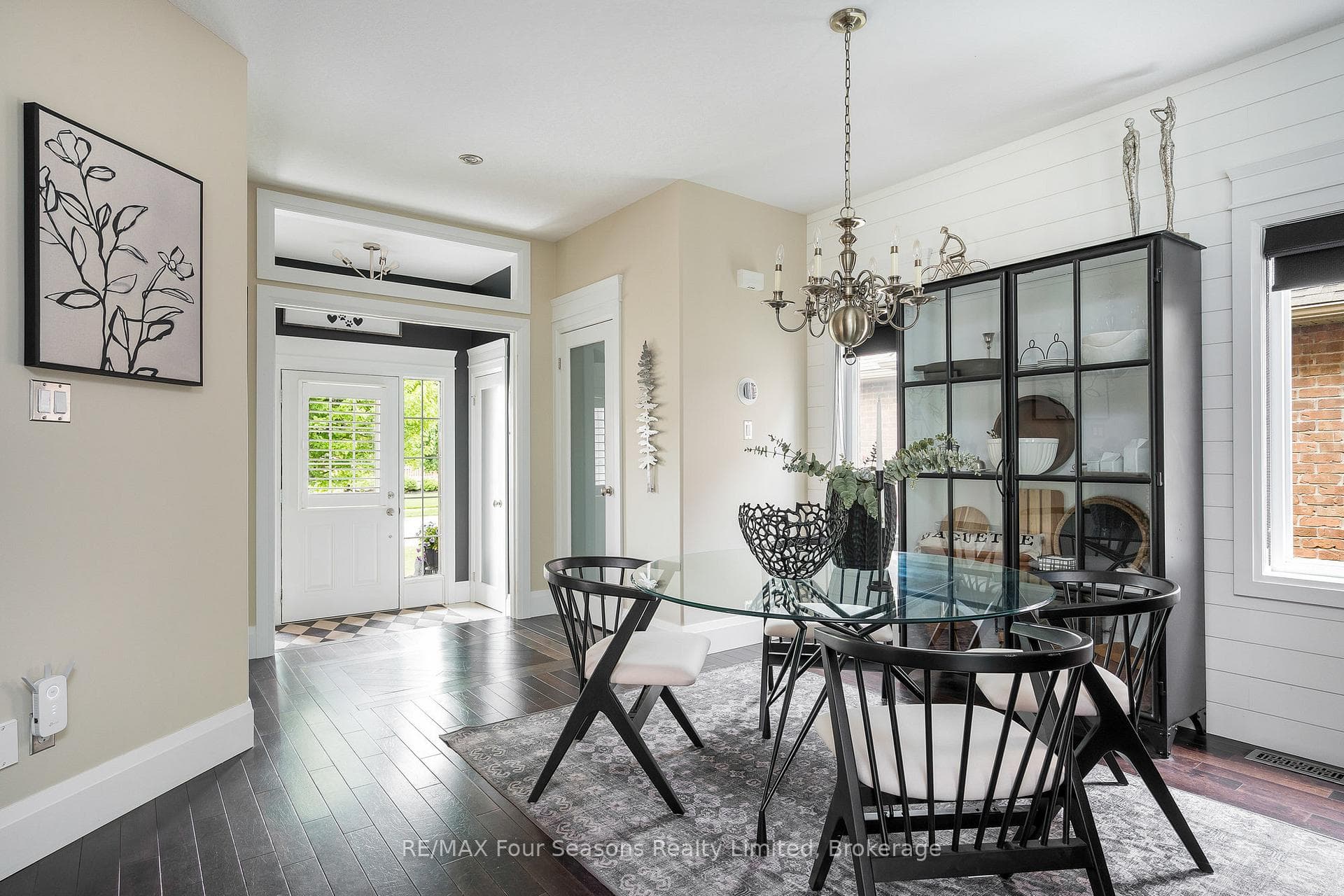 Dining area with shiplap feature wall
