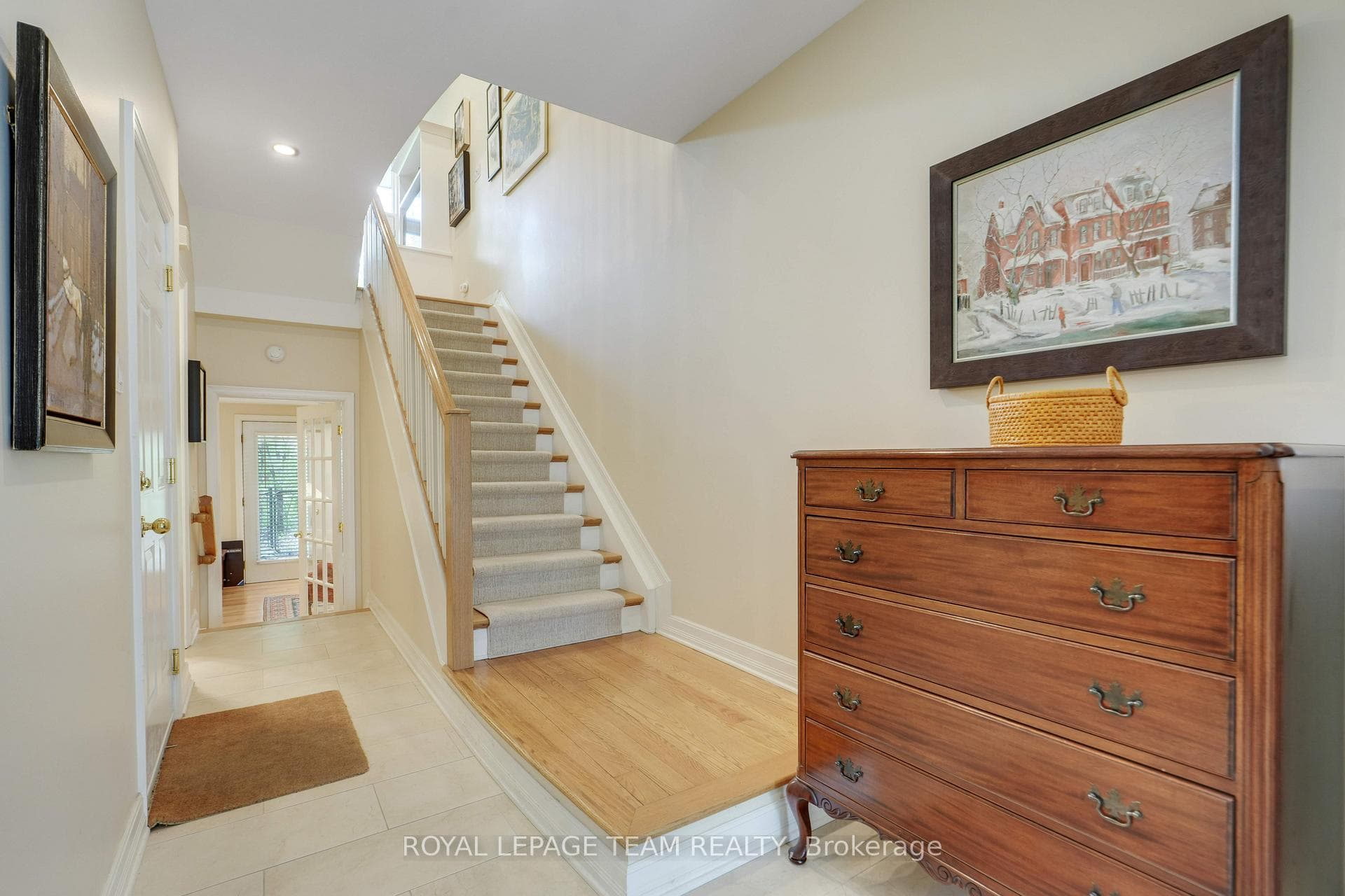 STAIRS TO MAIN LIVING RM LEVEL, DINING, KITCHEN