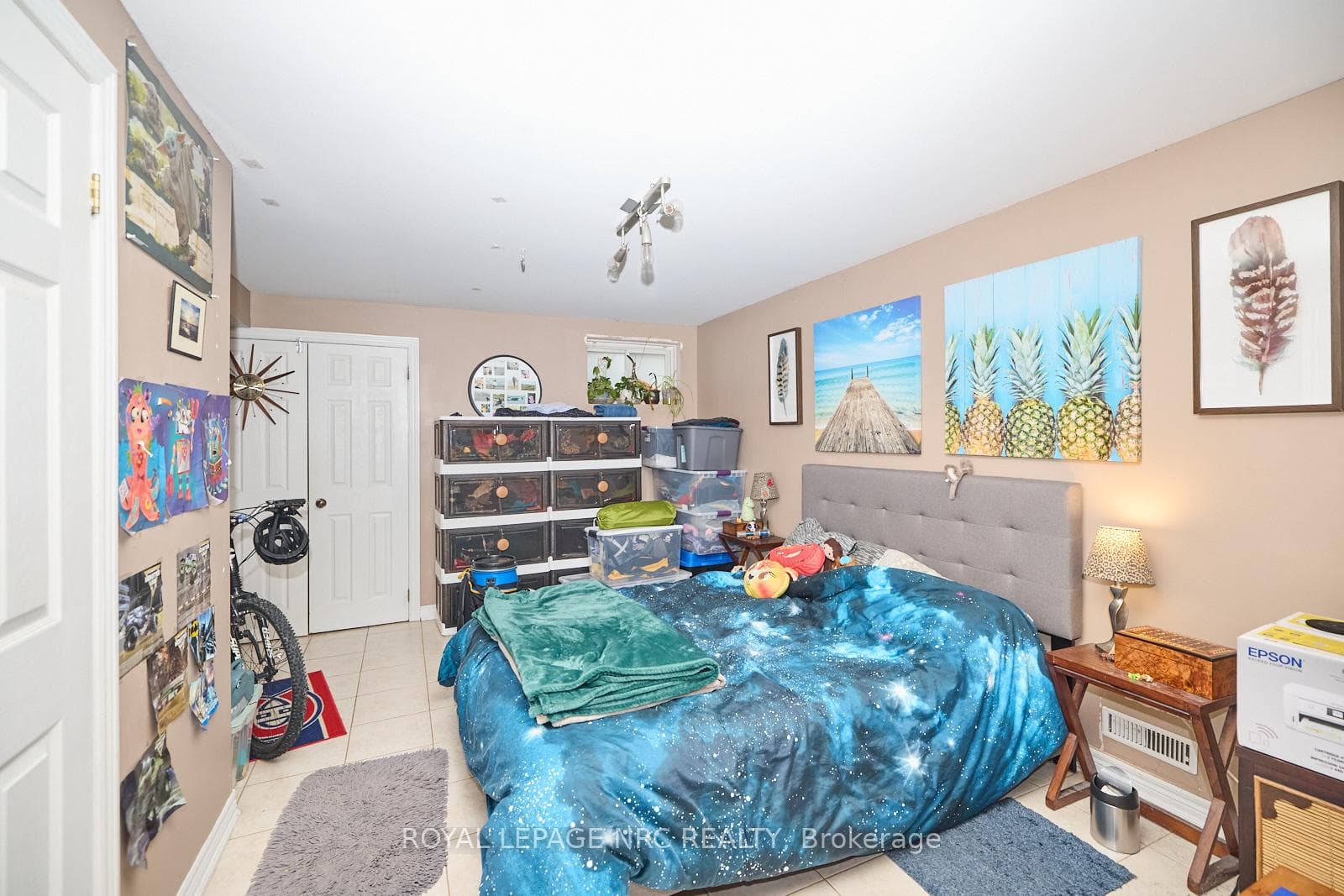 The basment bedroom with double closet.