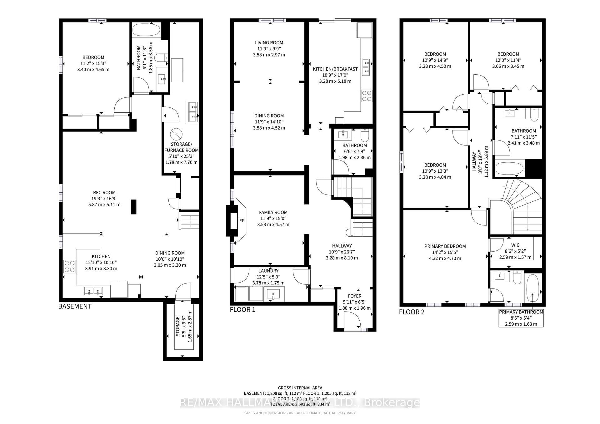 Floor Plan has 3 levels of finished space