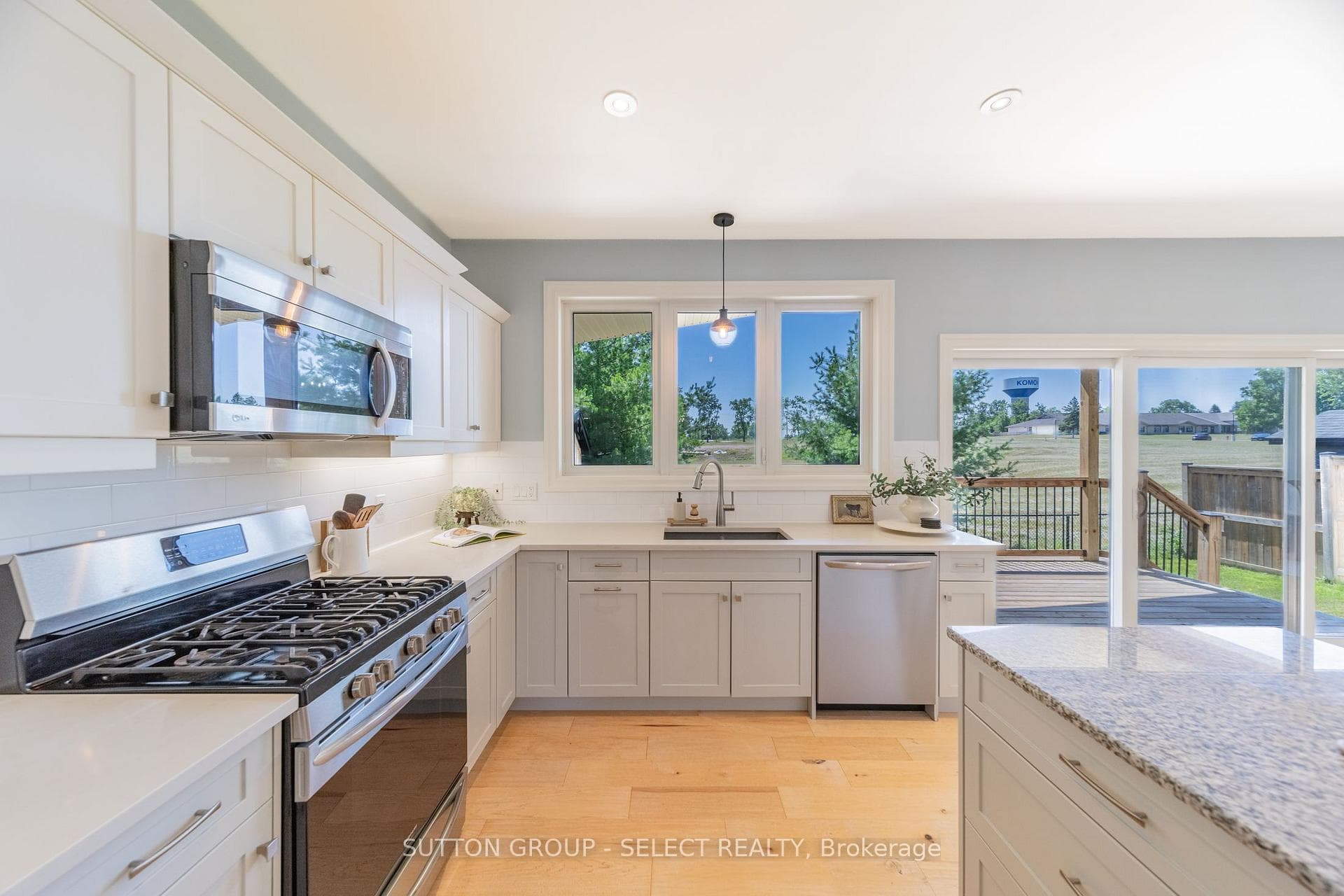 Gas range and stone counters