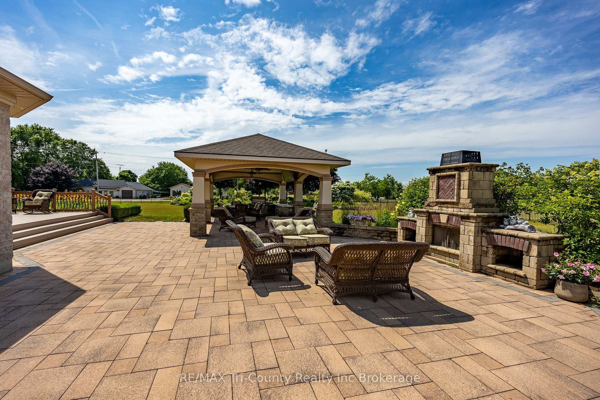 Patio with Brick outdoor Fireplace