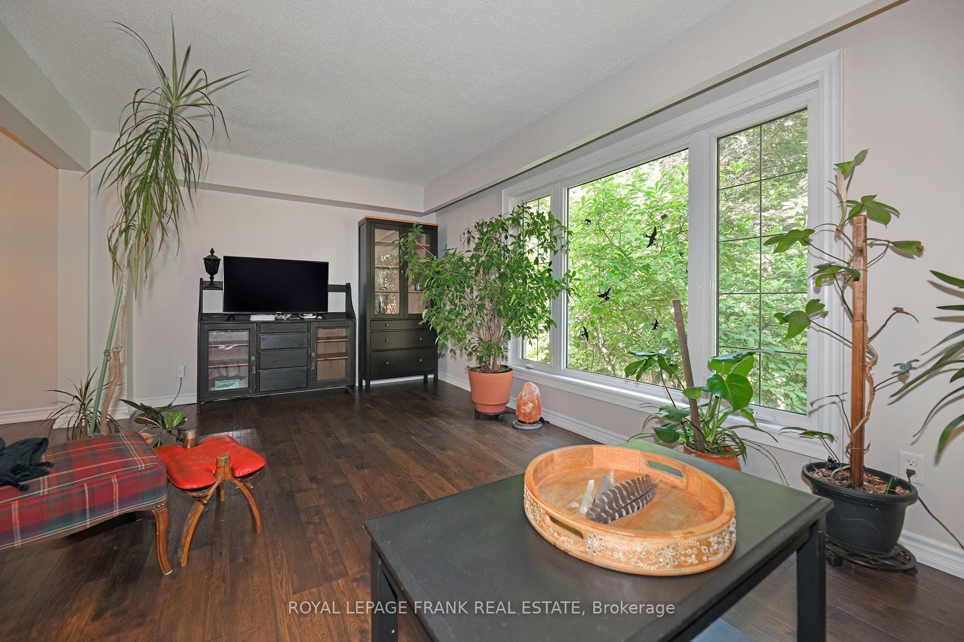 Main floor living room overlooking backyard