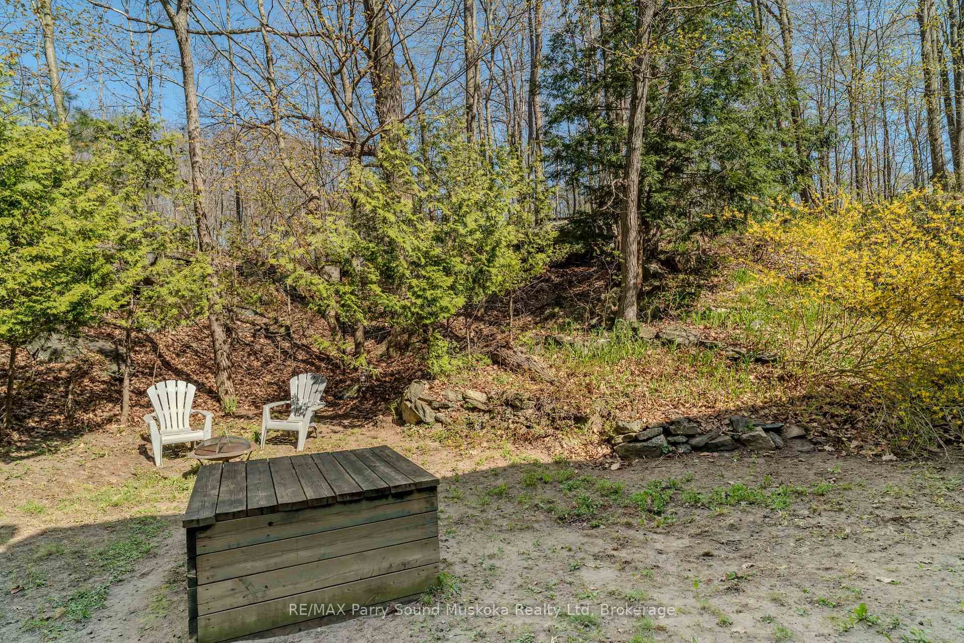Private backyard surround by mature trees.