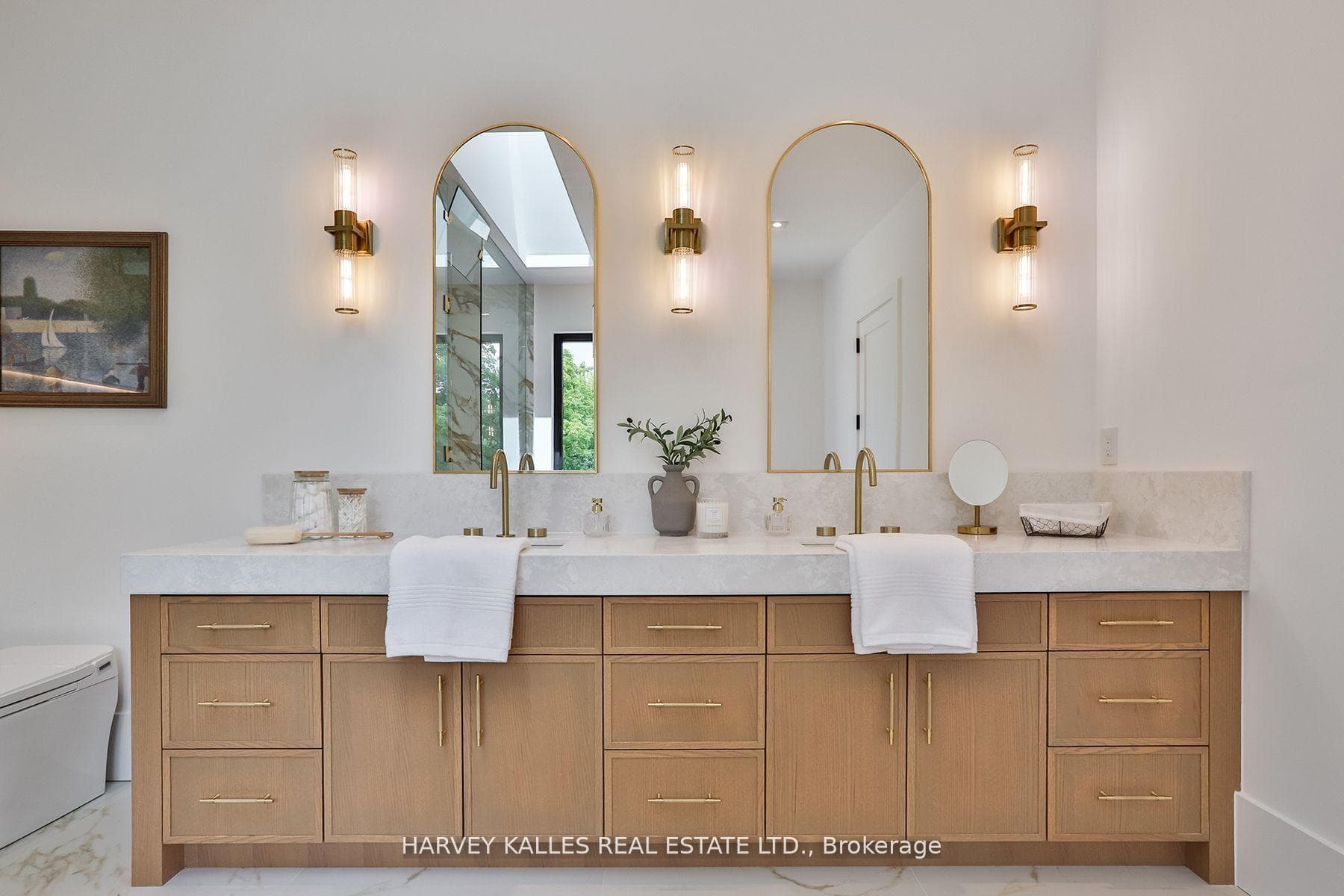 White oak double sink vanity