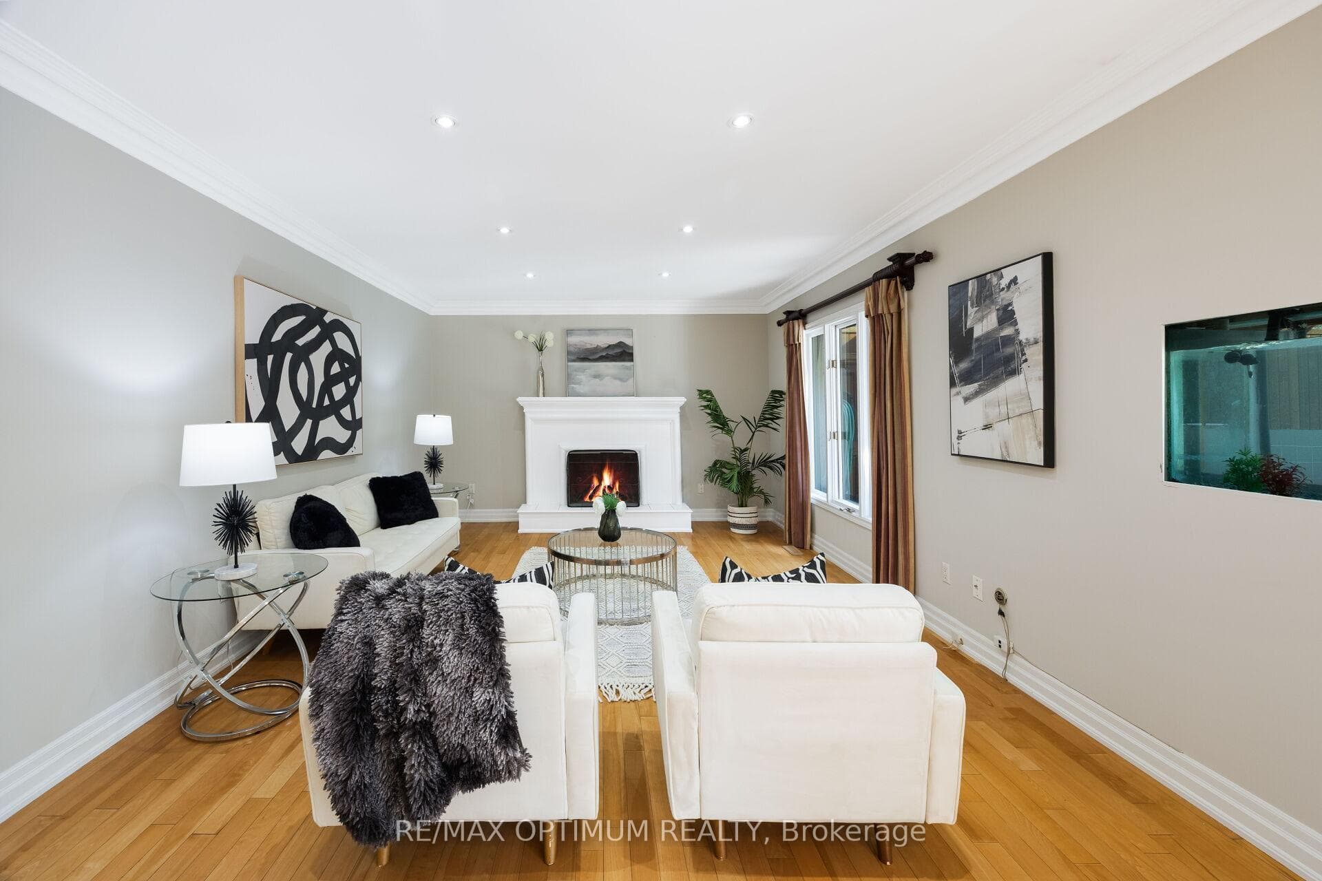 Spacious family room with cozy fireplace