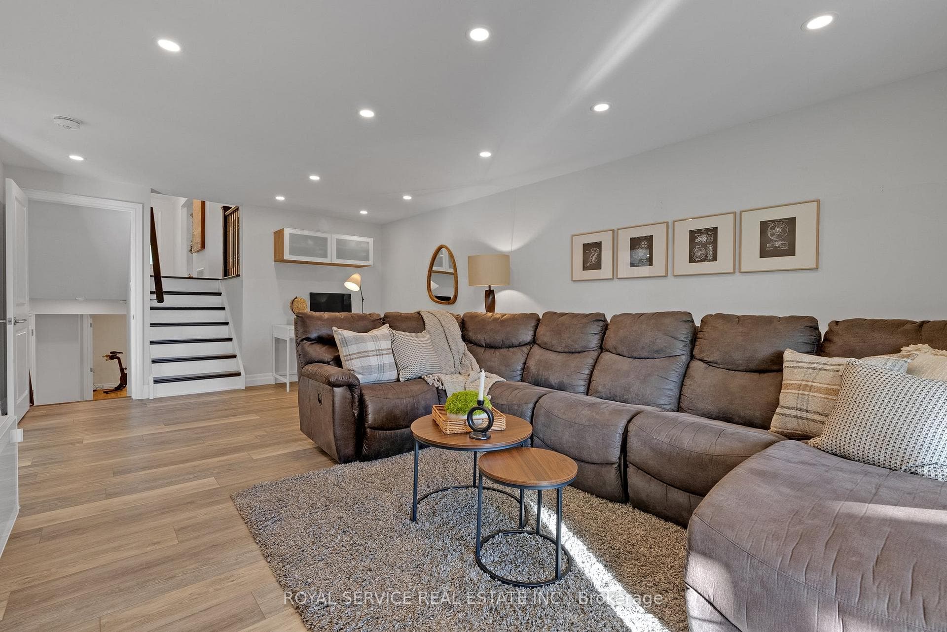 Huge Family Room with potlights and a desk area