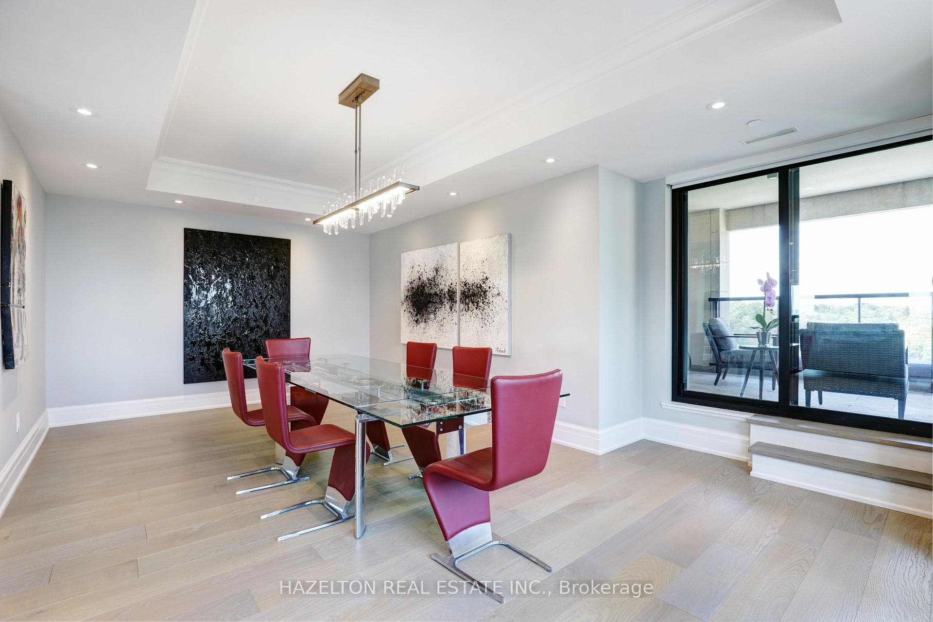 large dining room with access to balcony