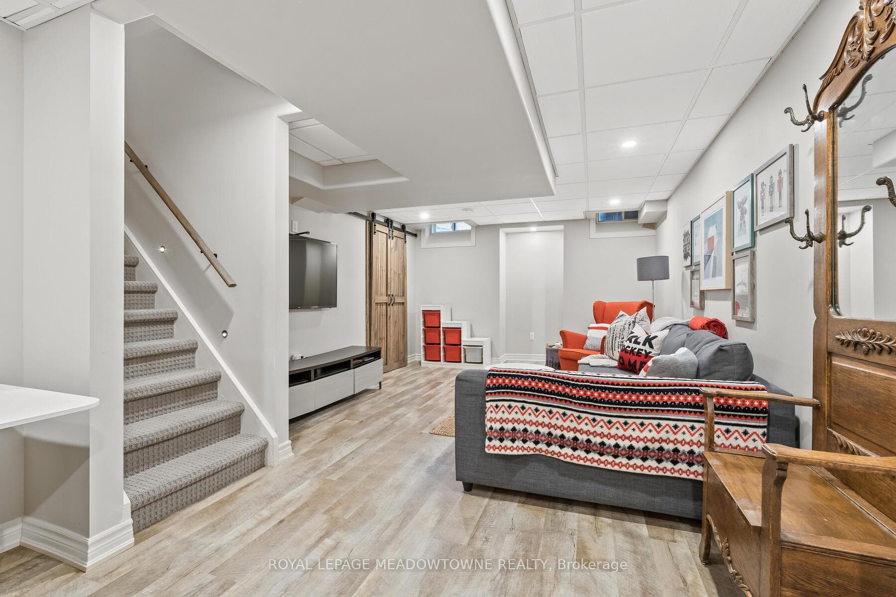 A bright and cheery basement.