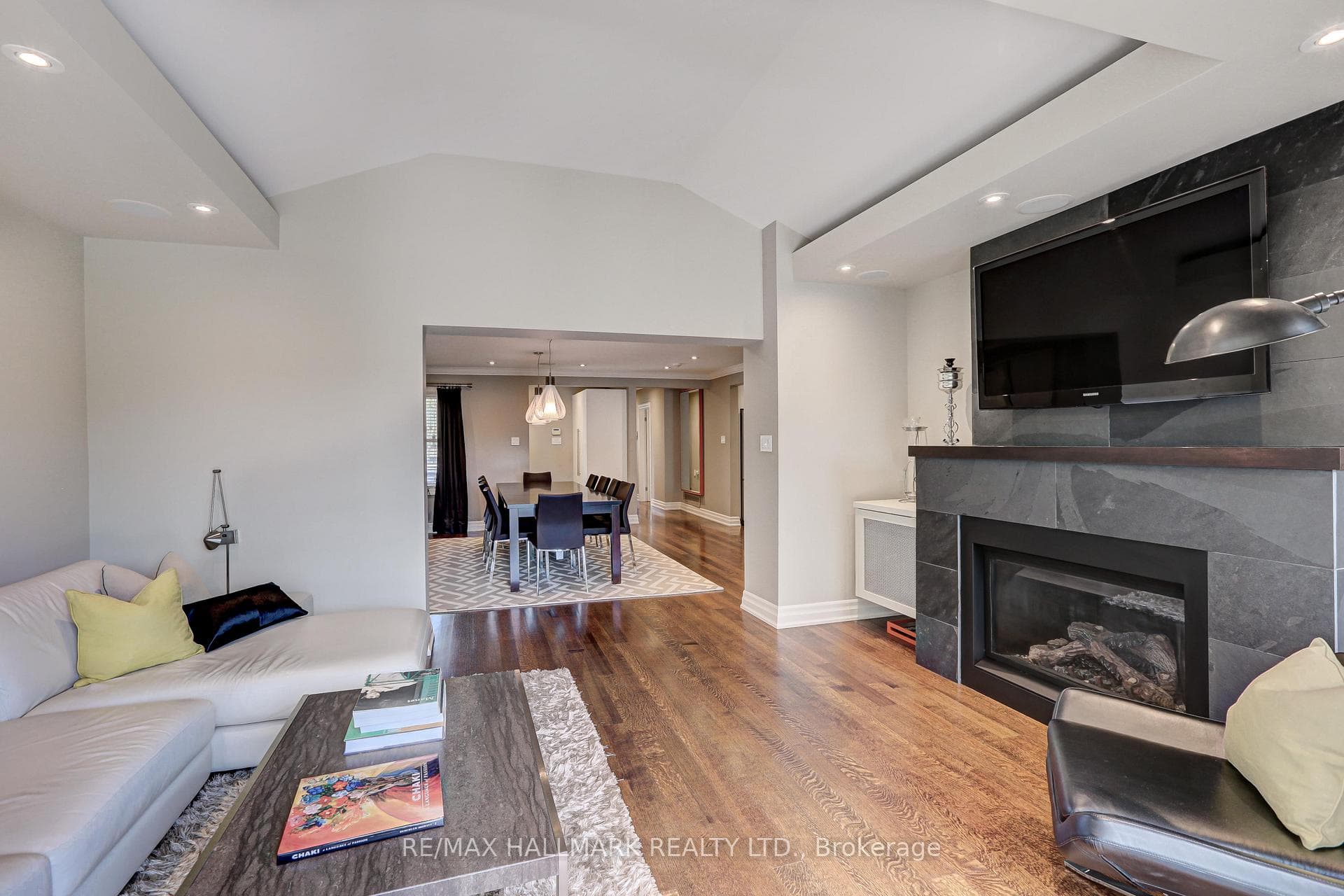 Large gas fireplace and built-ins