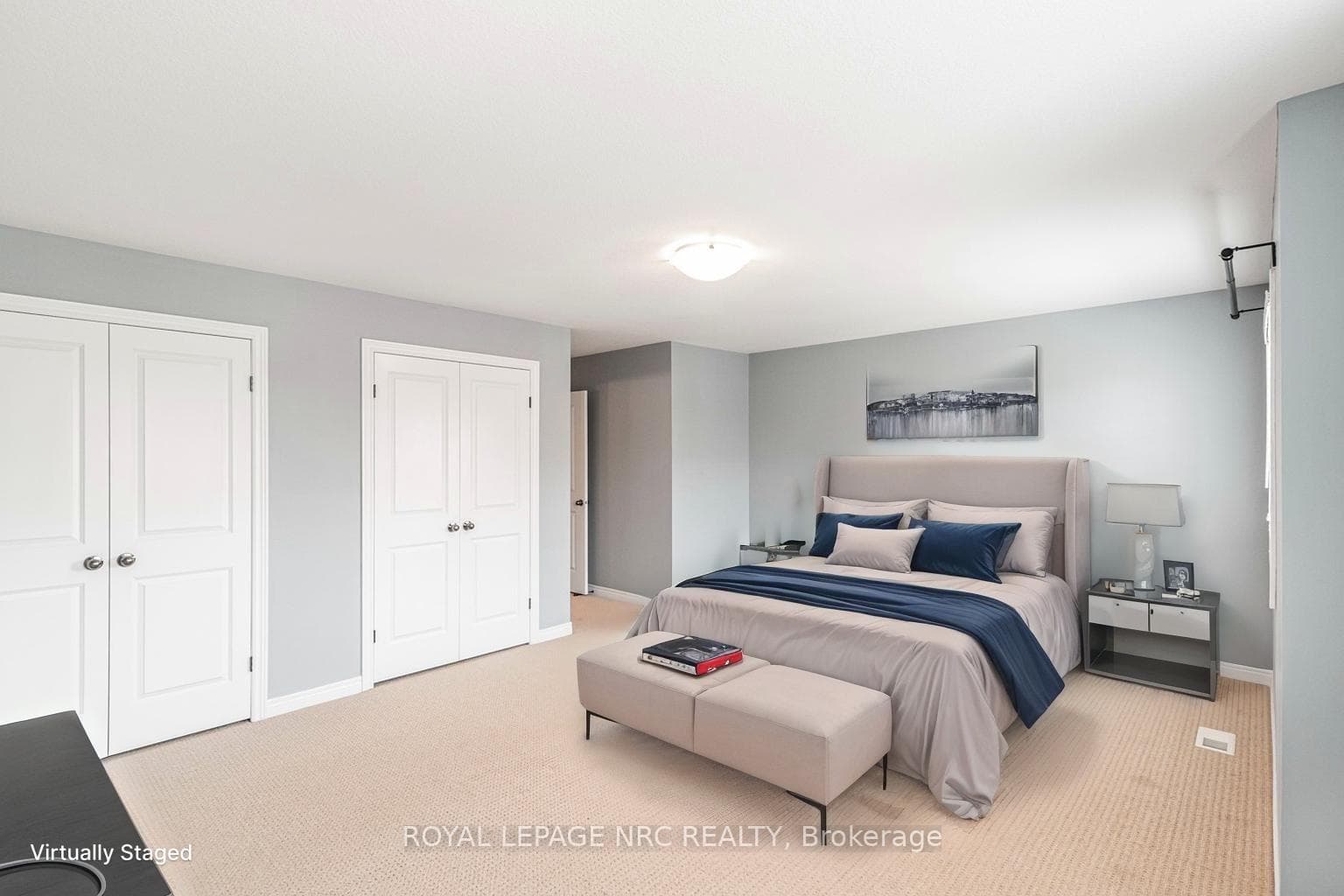 Virtually staged primary bedroom