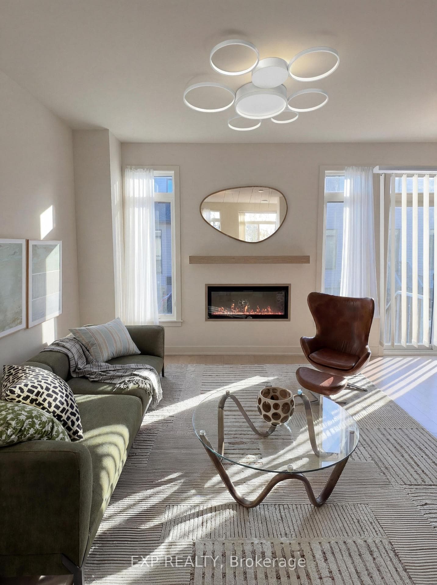Modern Linear electric fireplace(virtually staged)