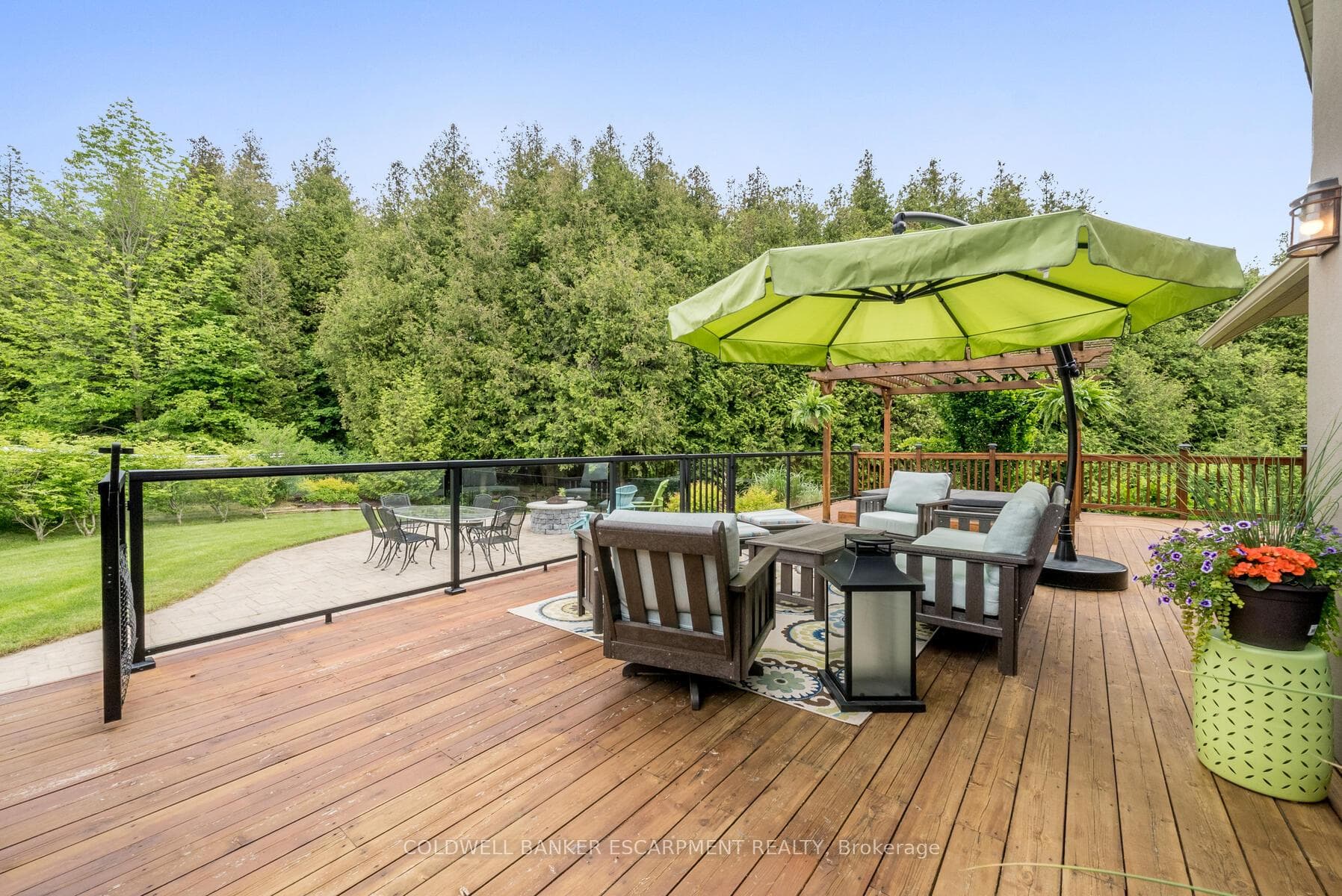 deck overlooking backyard