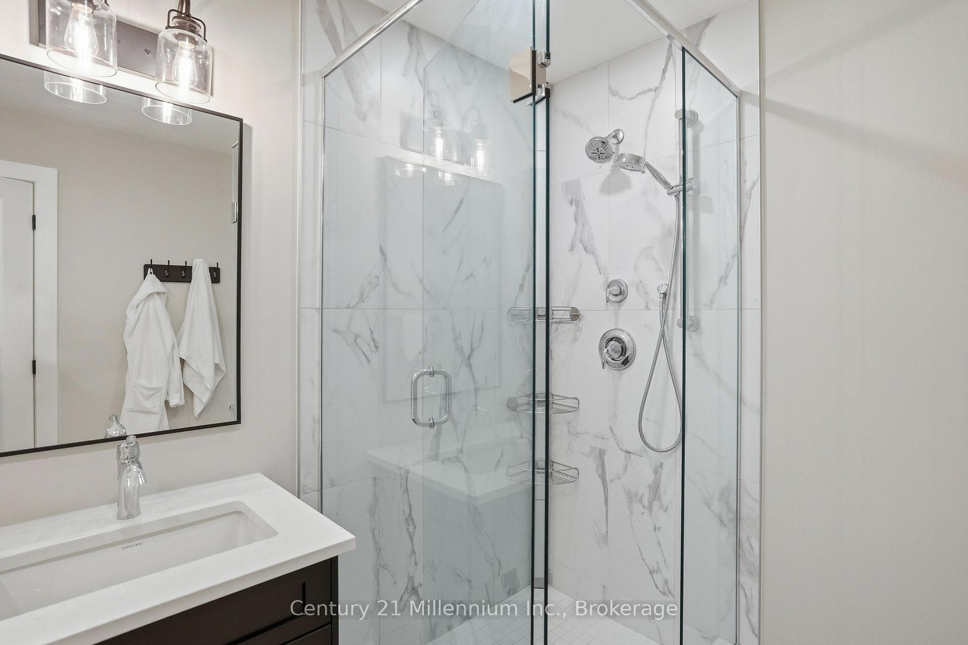Glass shower with upgraded hardware