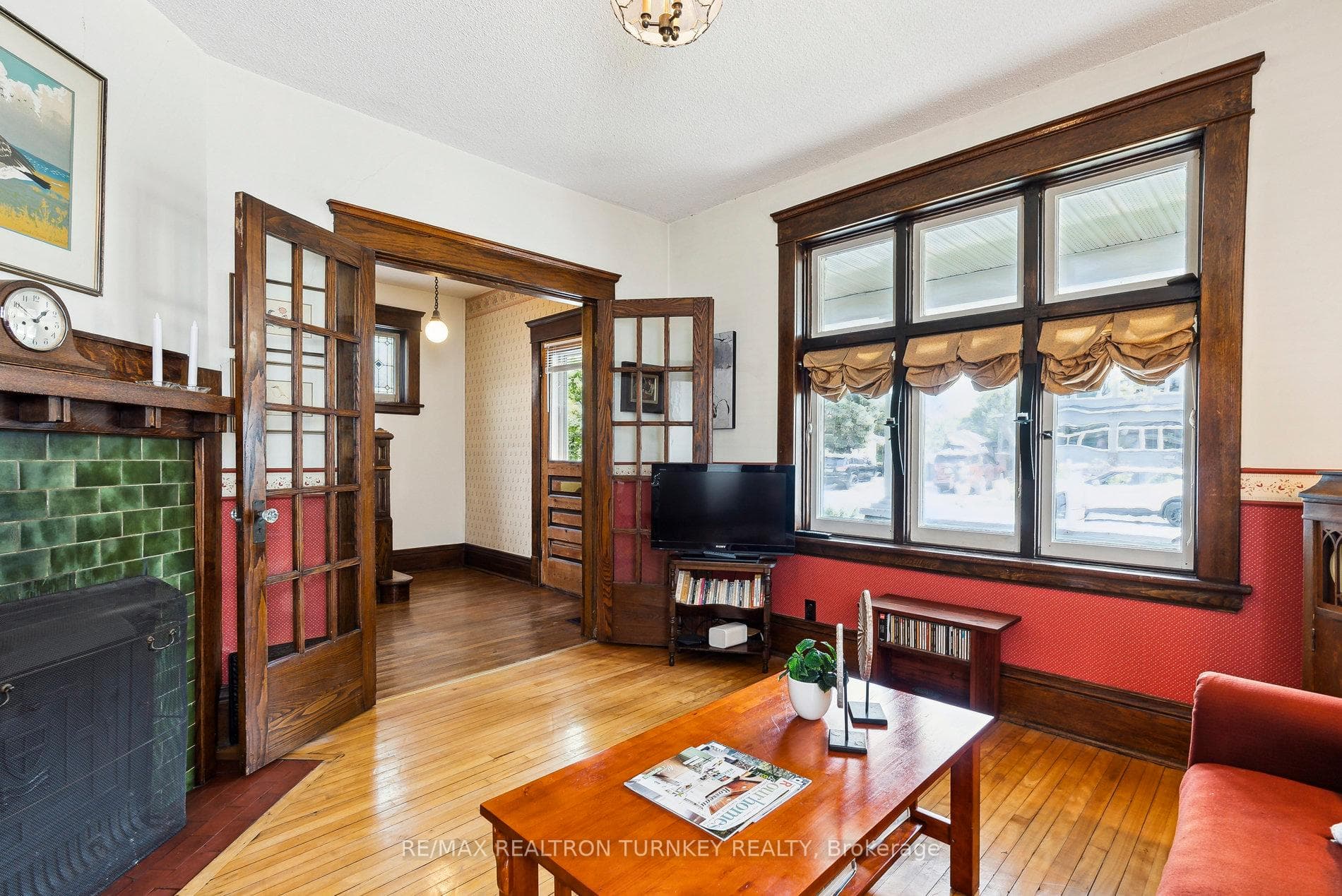 Living room with Glass Double Doors