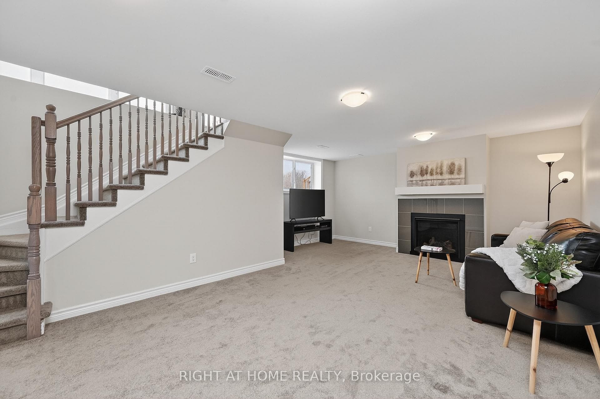 Spacious lower level family room.