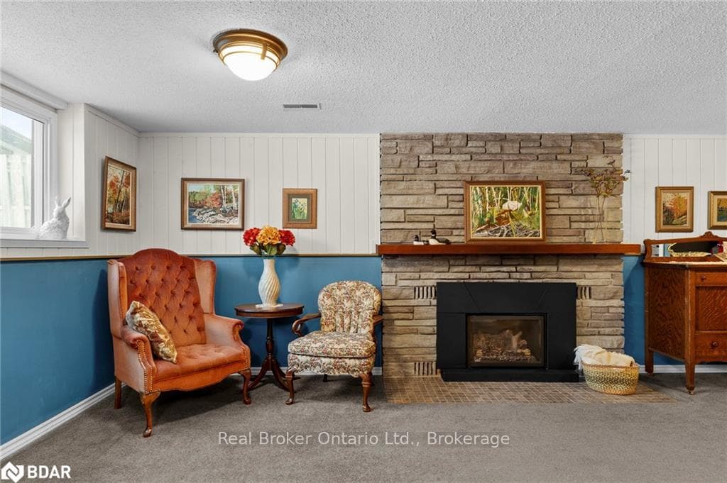 Sitting room with carpet flooring, a textured ceil