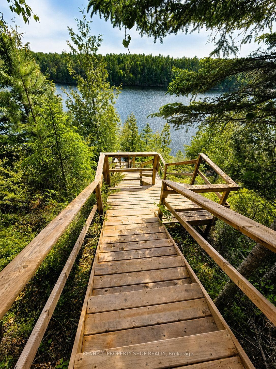 Steps to waterfront with platforms for viewing