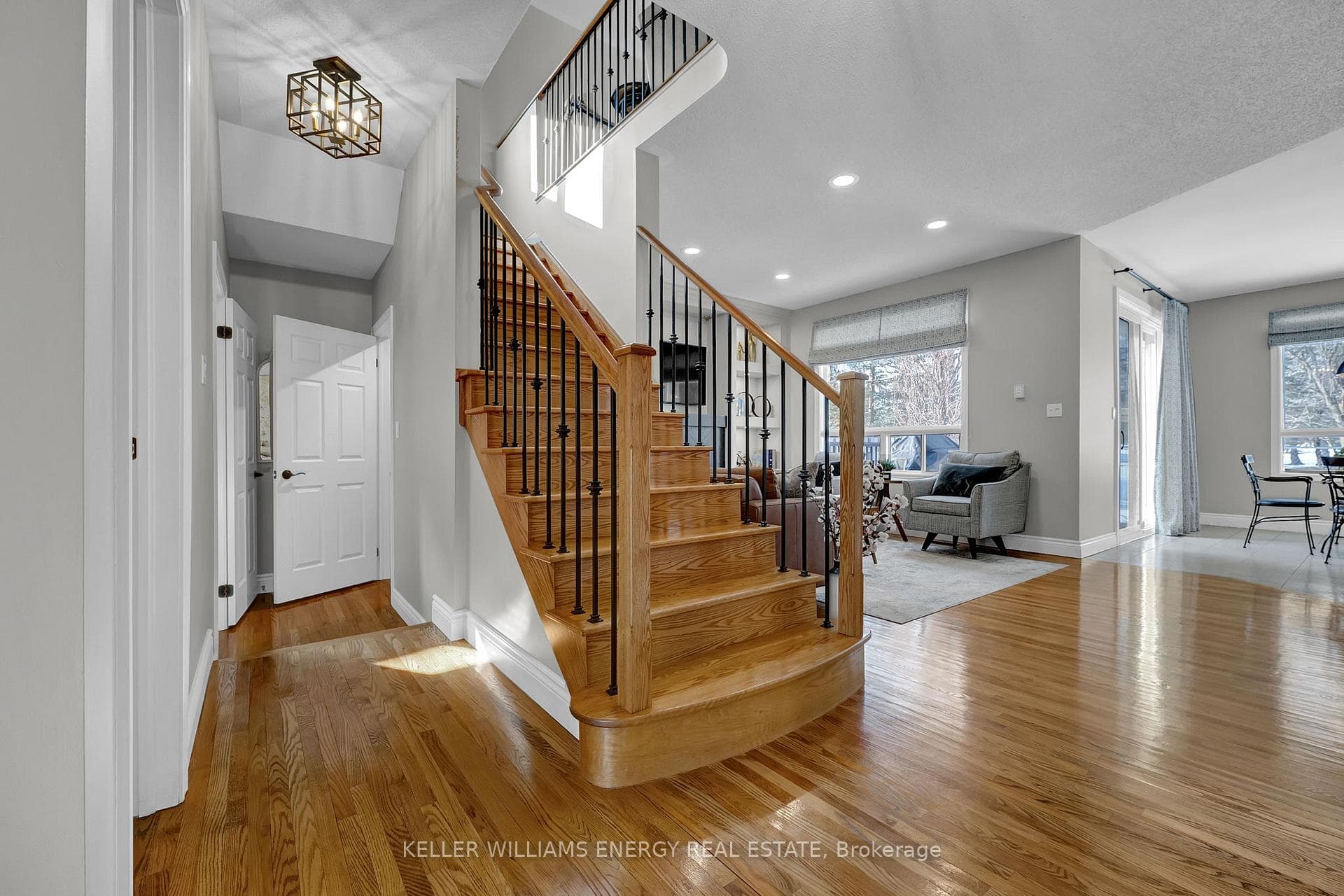 Open staircase with iron spindles