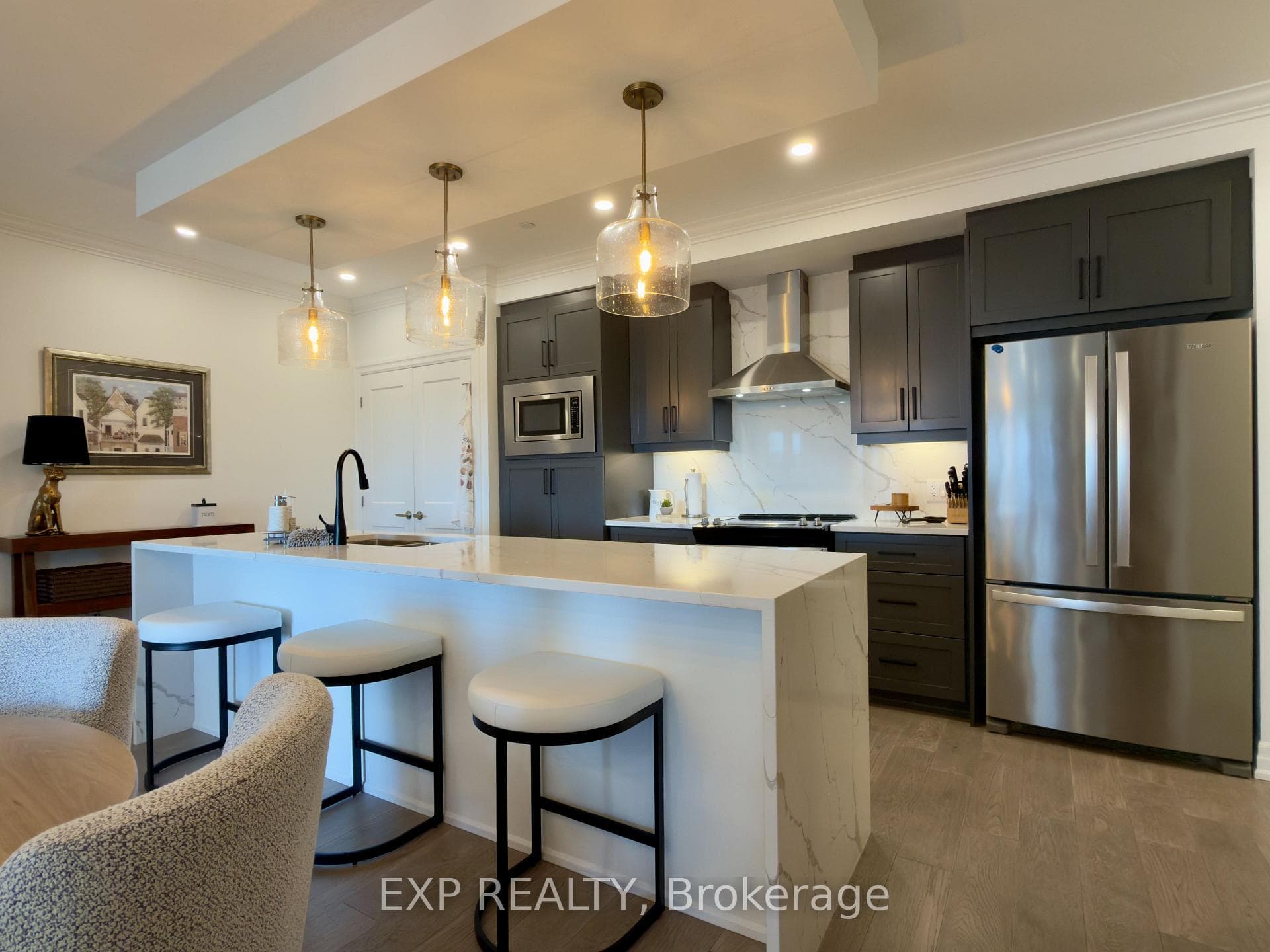Modern stainless steel appliances.