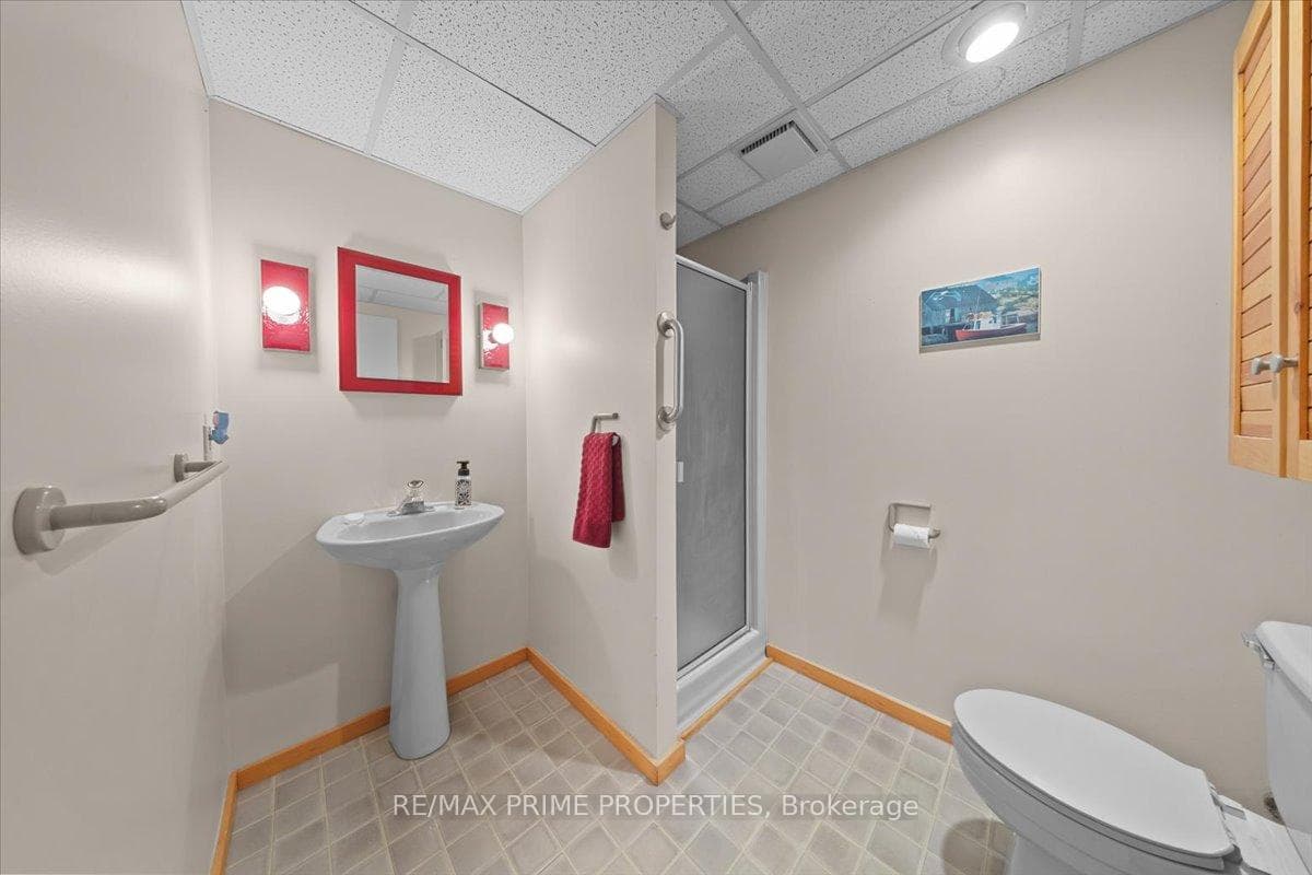Full bathroom in basement, stand up shower
