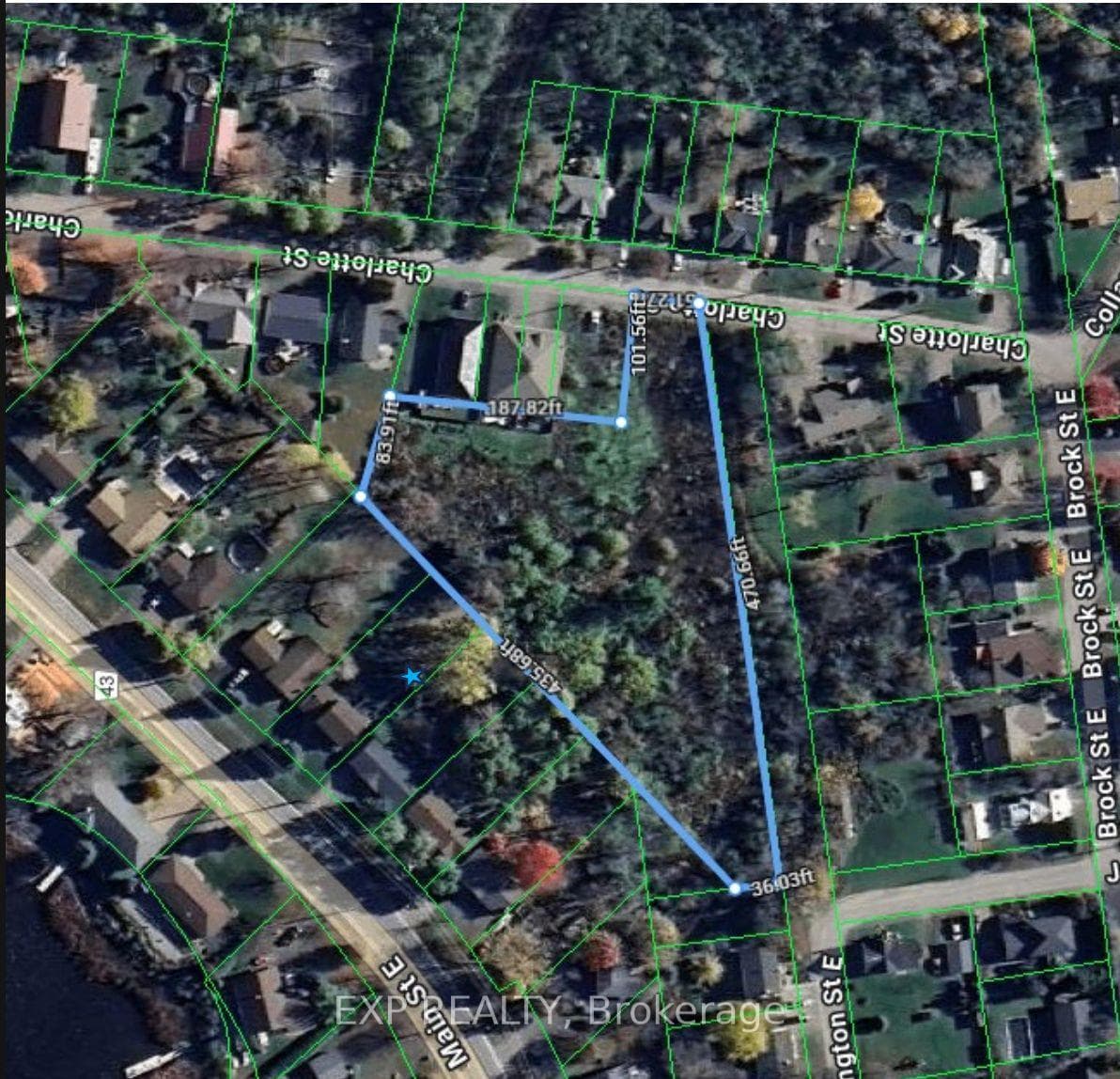 Property outline in Blue