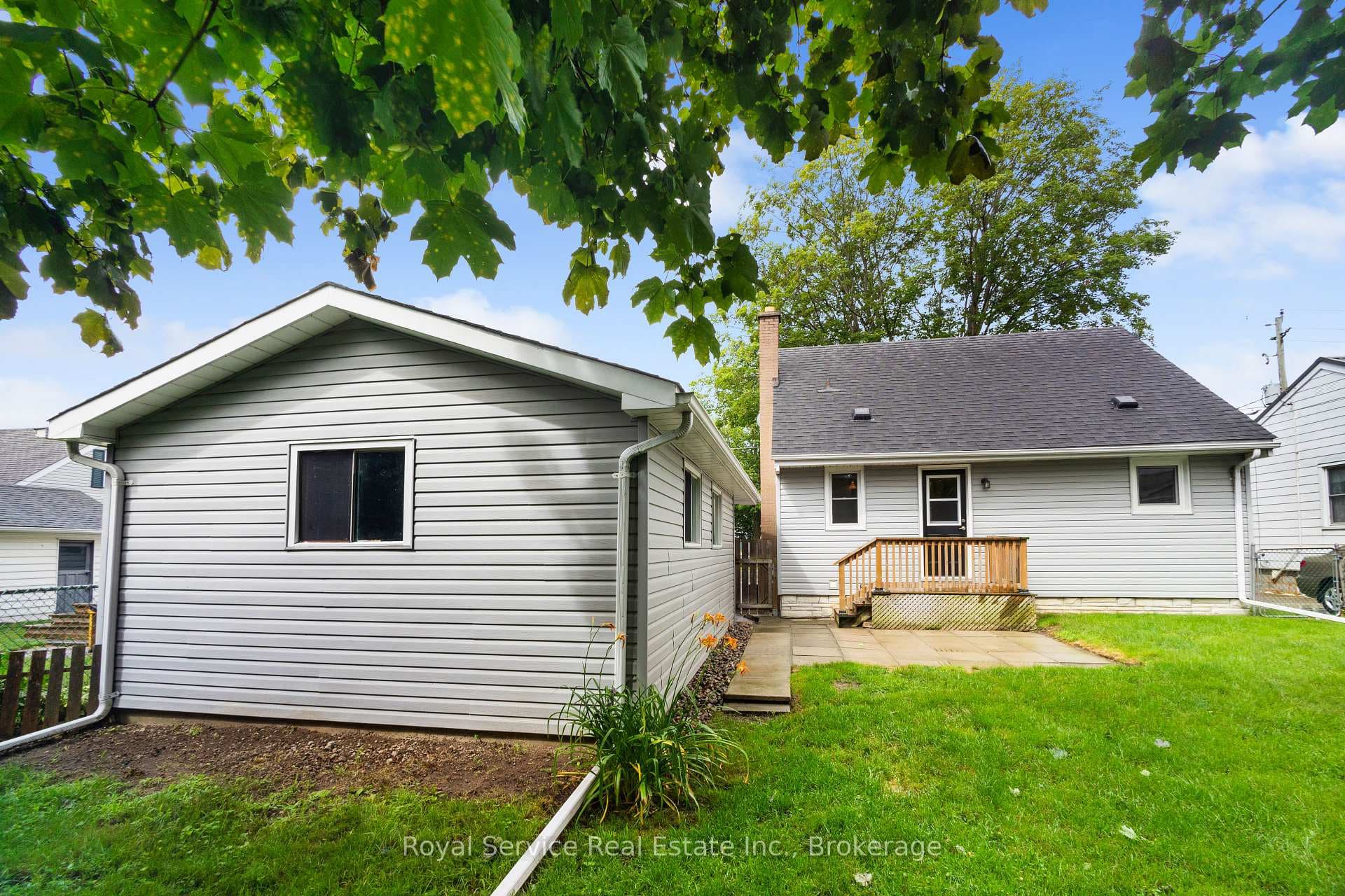 Backyard with detached garage