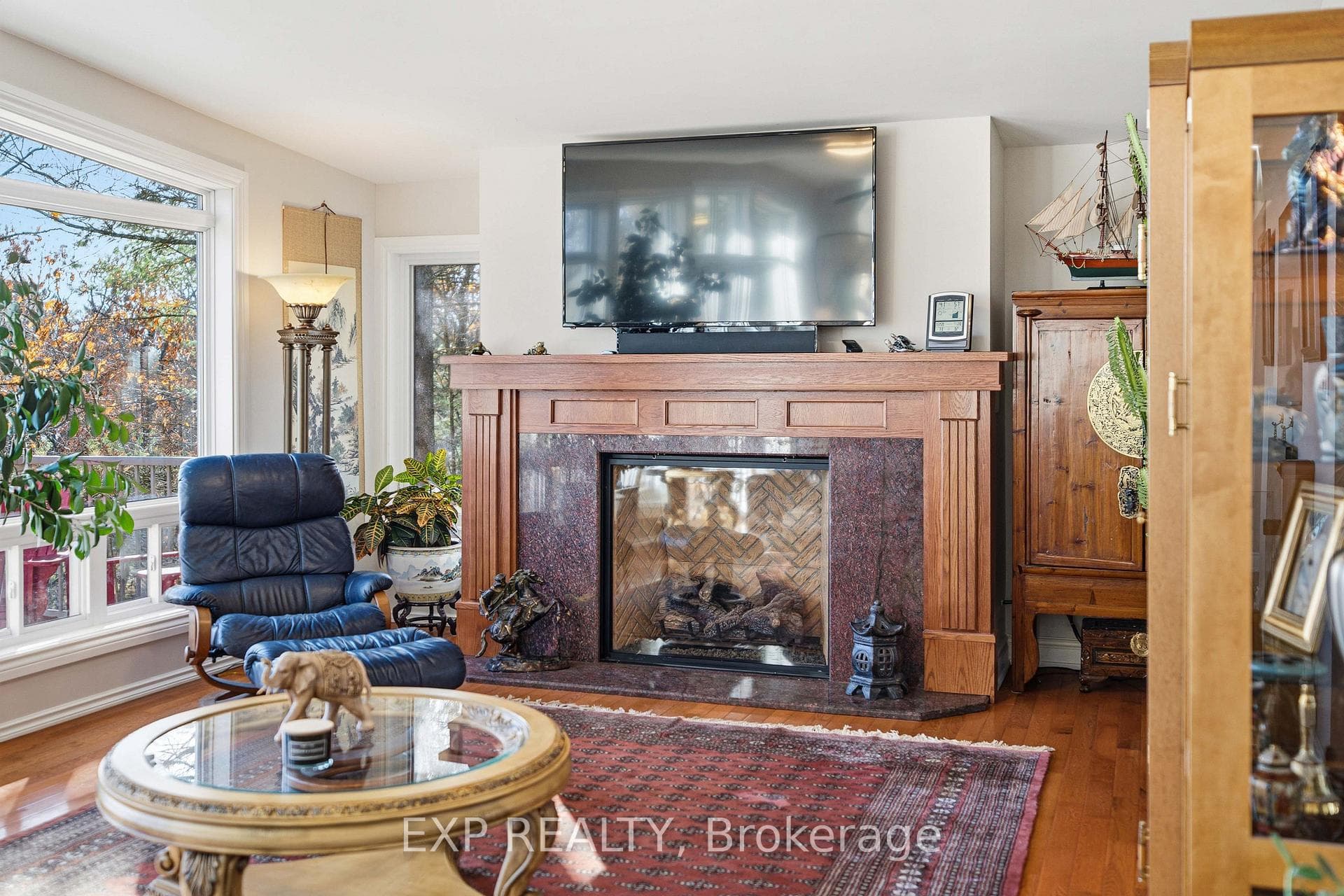Propane fireplace, one of two