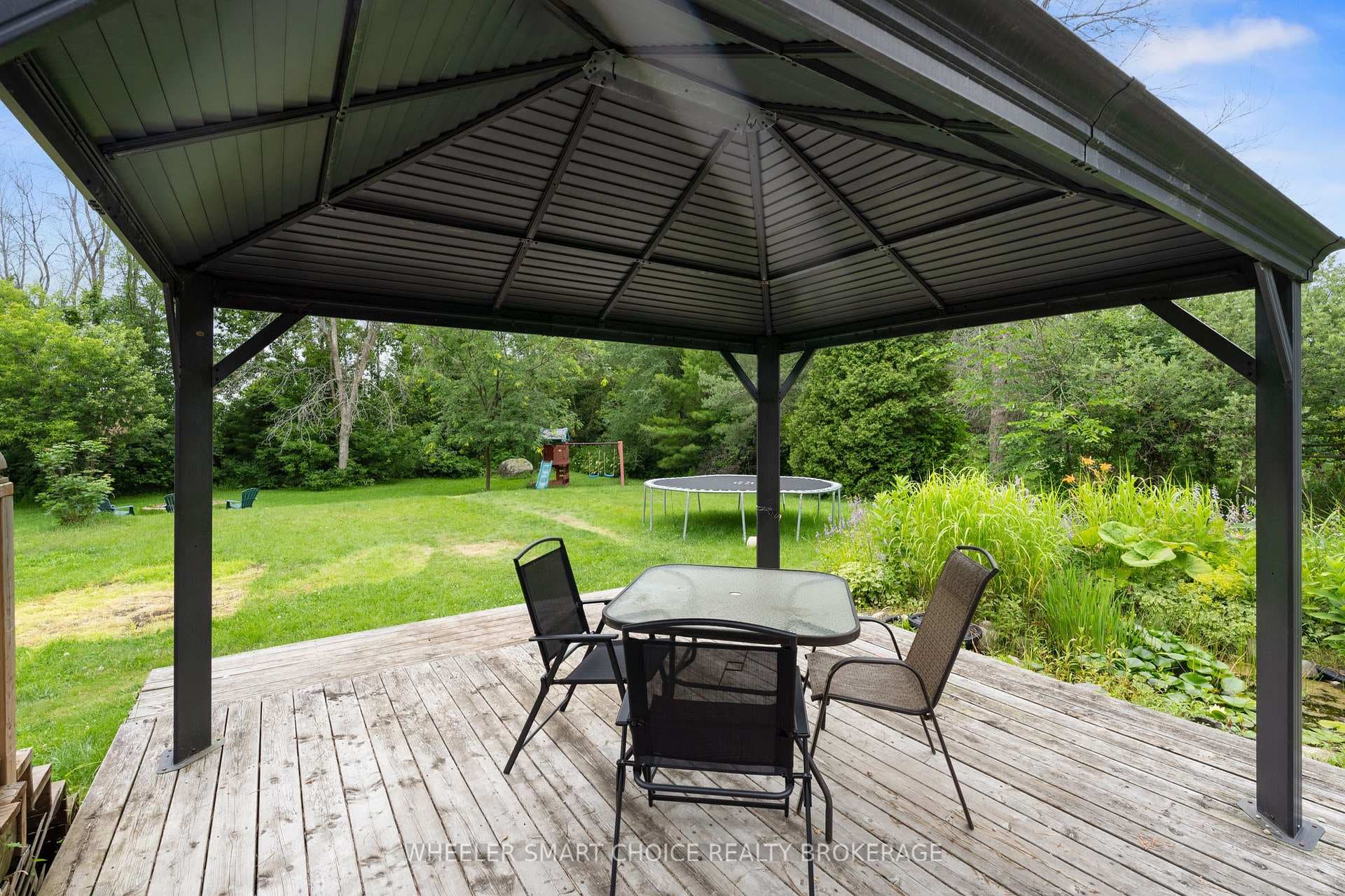 Metal roofed gazebo.