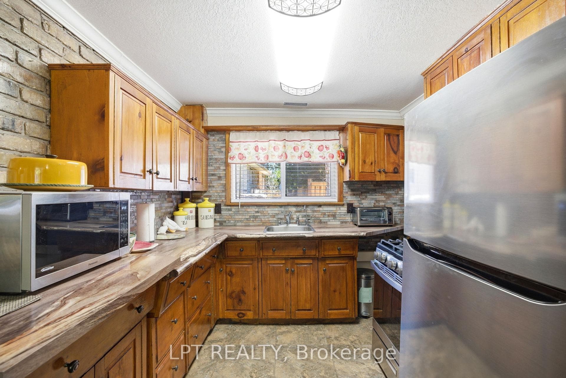 This kitchen has so much character.