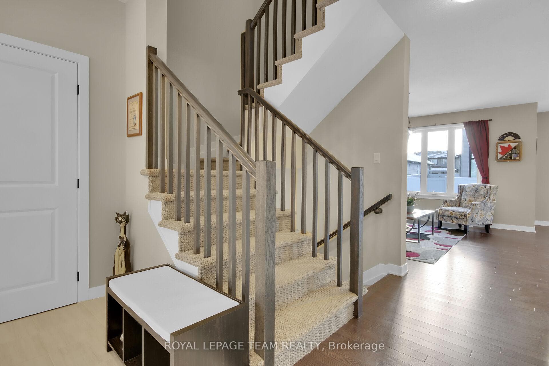 Wide stairs to upper level