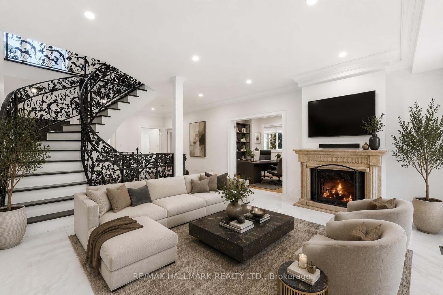 Virtual staging family room to scale