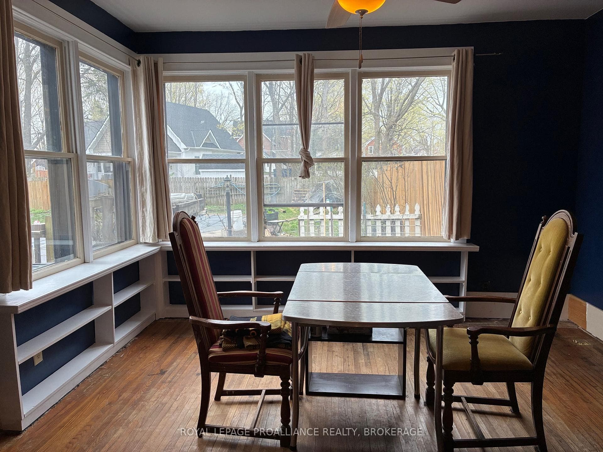 Large windows and built in shelving