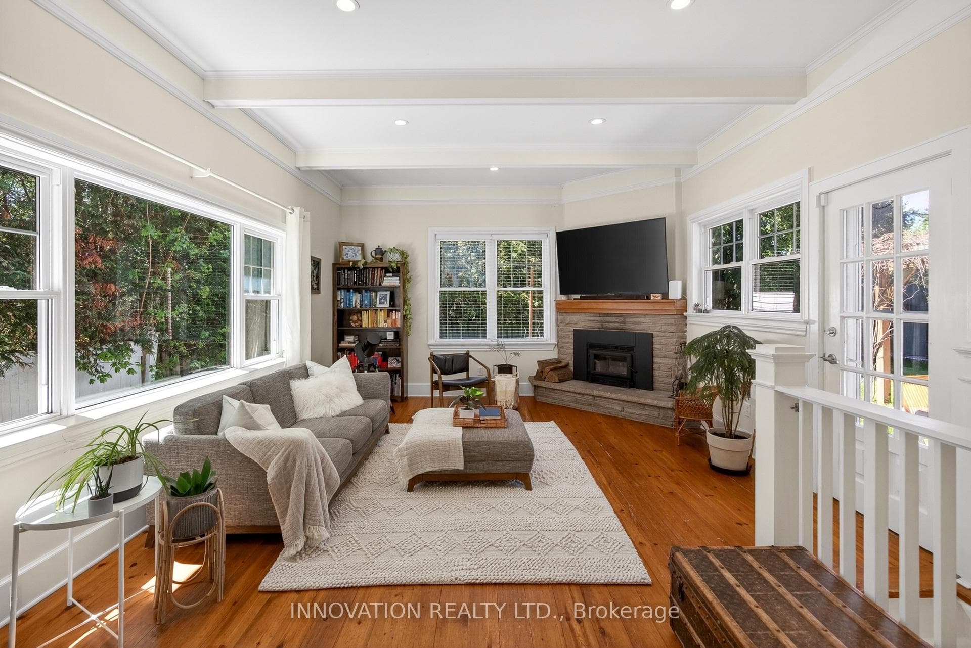 Family room with high ceilings and fireplace