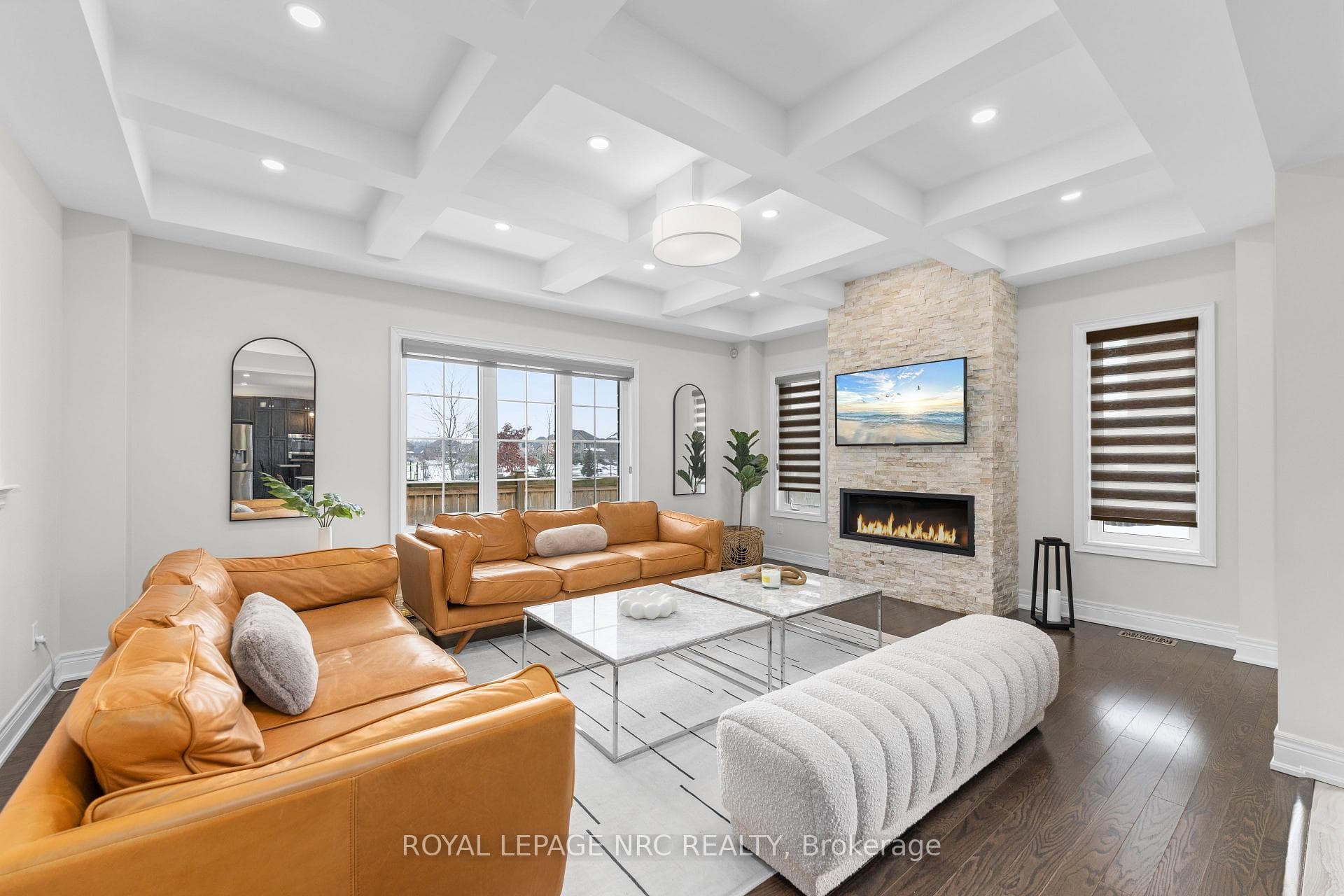 Great Room with decorative brick gas F/P