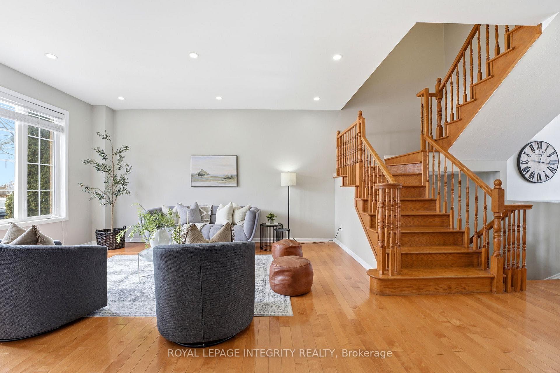 Hardwood flooring and elegant hardwood staircase