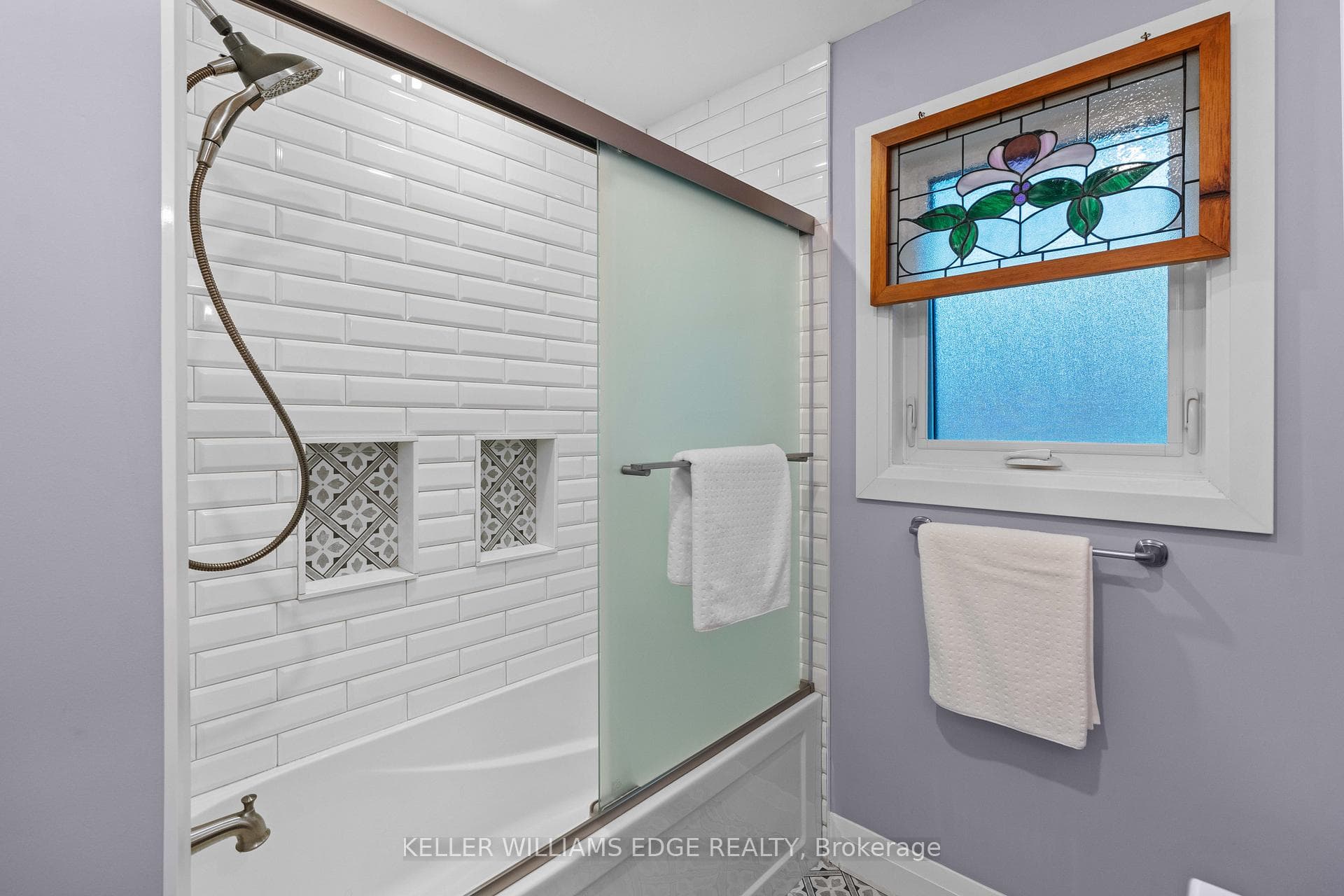 Renovated main floor bath with heated floors