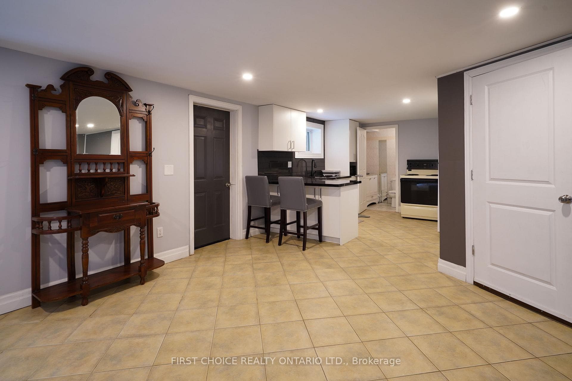 View of the lower door, kitchen area.