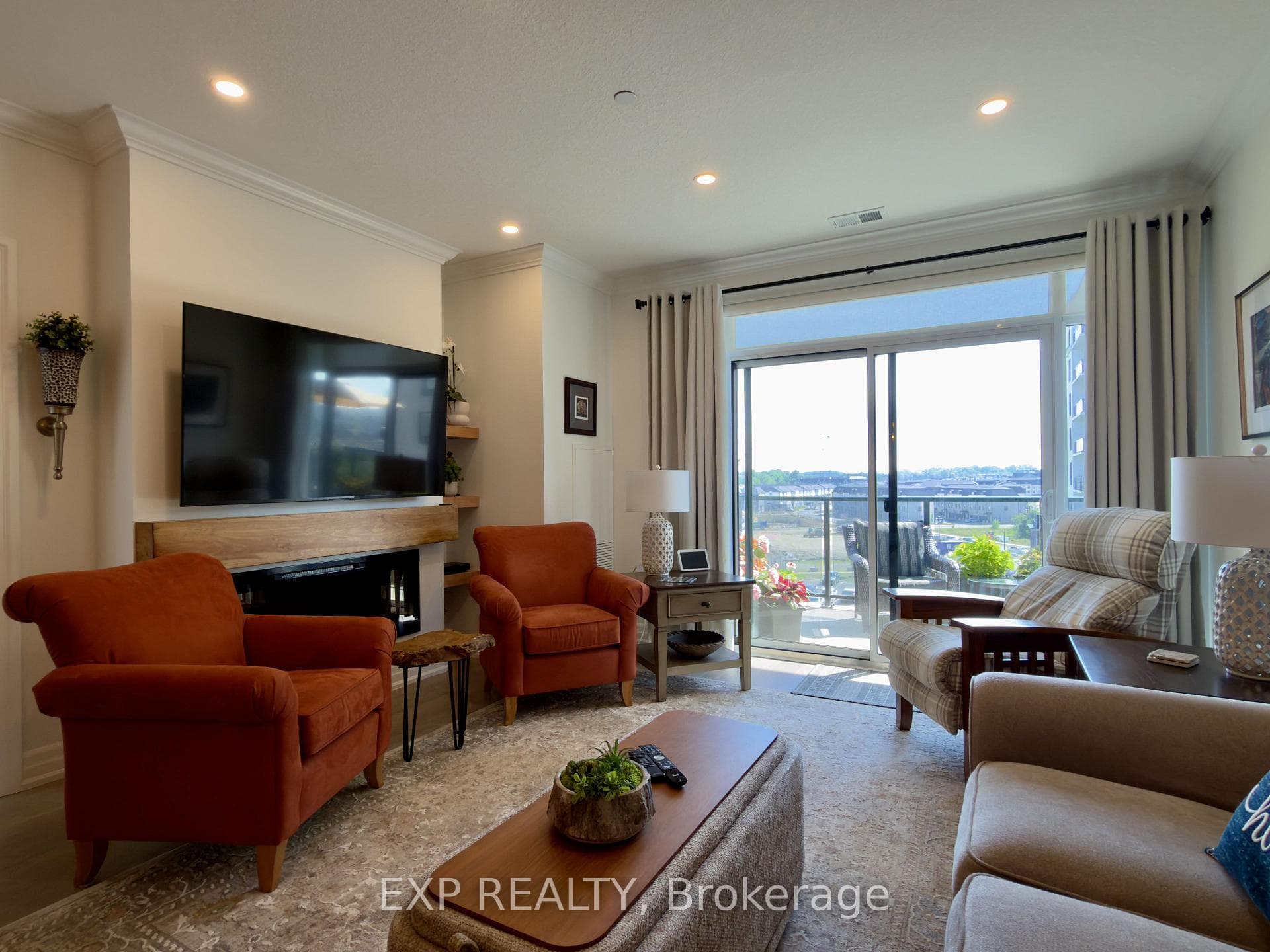 Features a cozy fireplace.