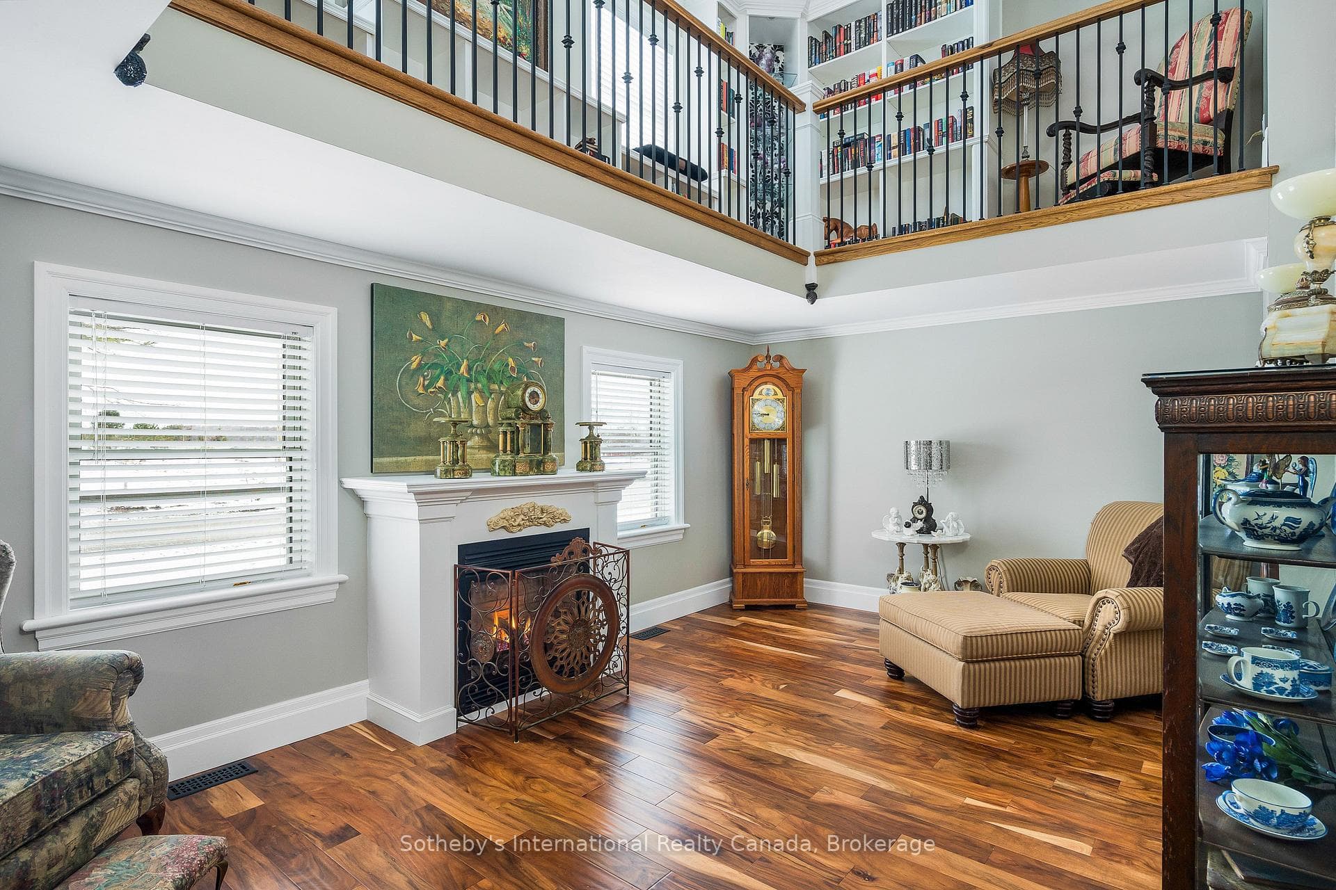 Lower Level Library With Fireplace